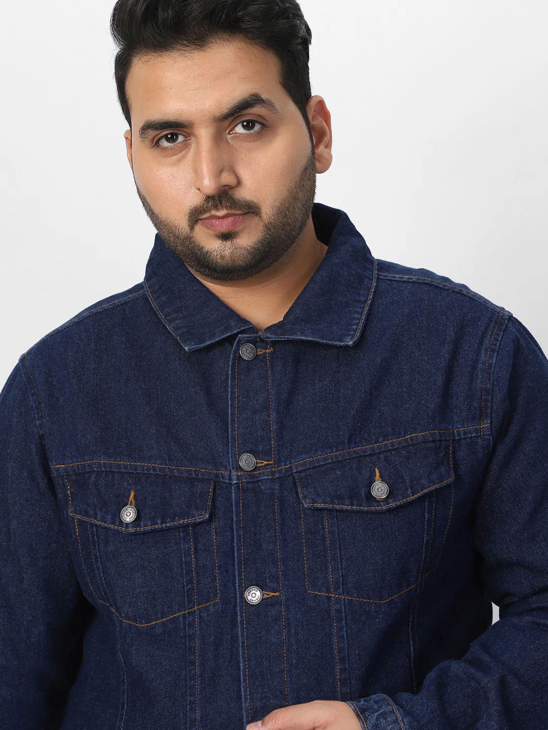 Plus Men's Blue Regular Fit Washed Full Sleeve Denim Jacket - Image 6