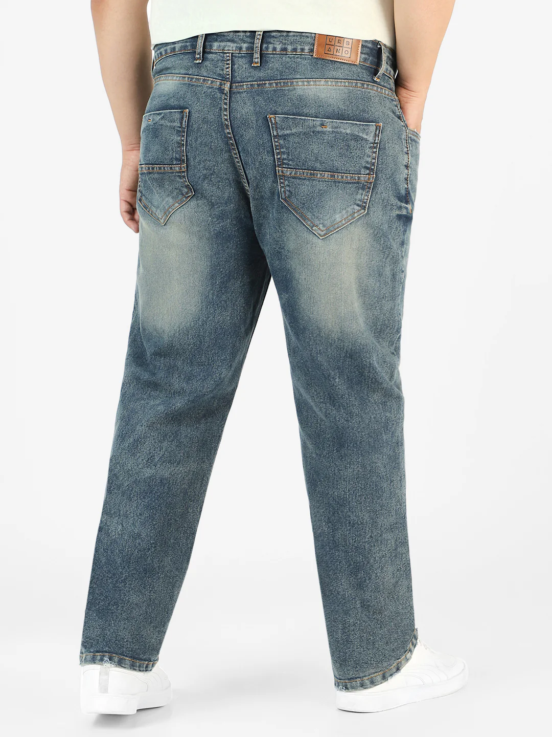 Plus Men's Blue Regular Fit Washed Jeans Stretchable - Image 3