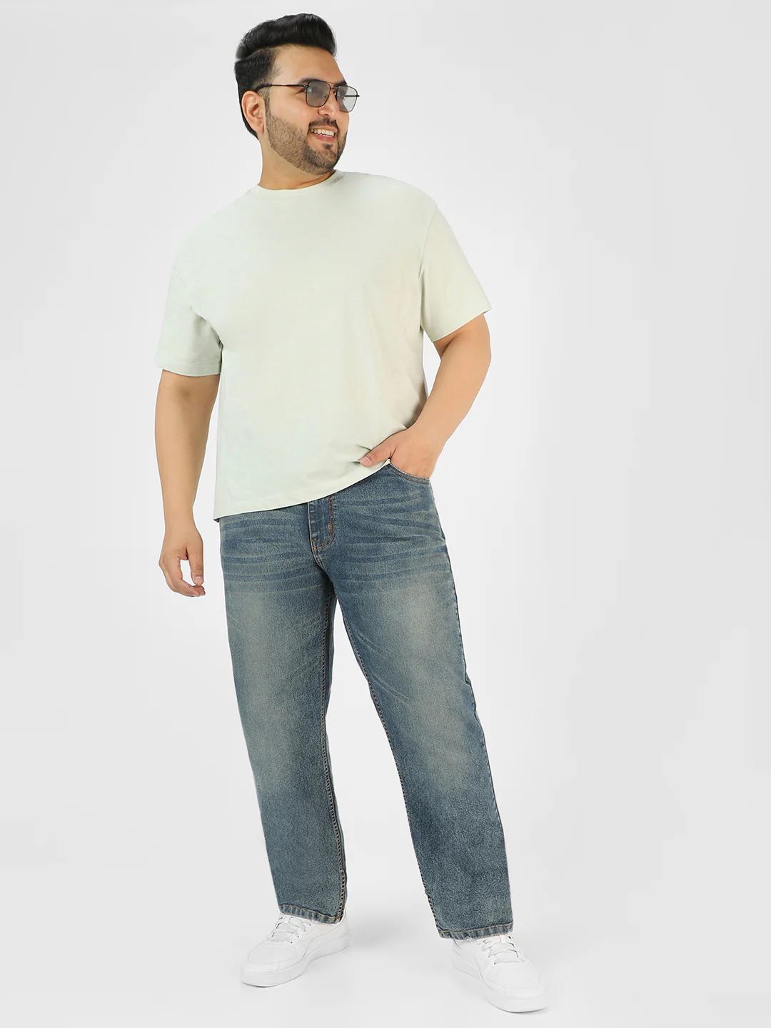 Plus Men's Blue Regular Fit Washed Jeans Stretchable - Image 4