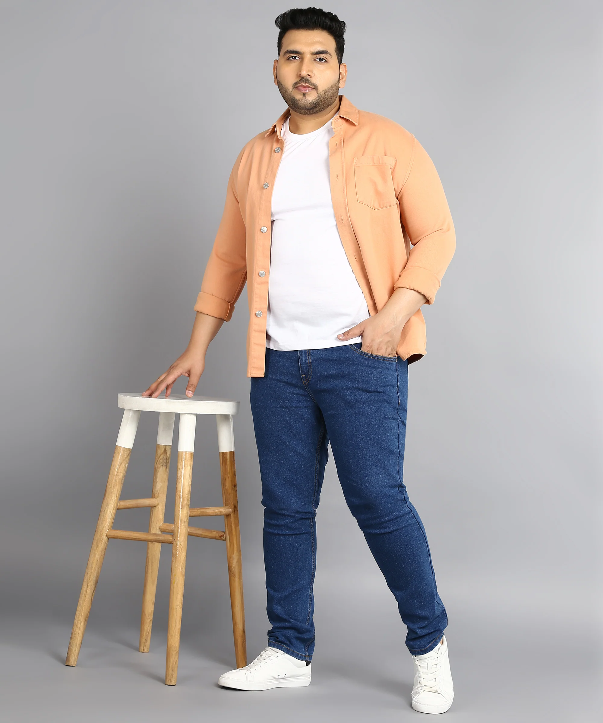 Plus Men's Blue Regular Fit Washed Jeans Stretchable - Image 4
