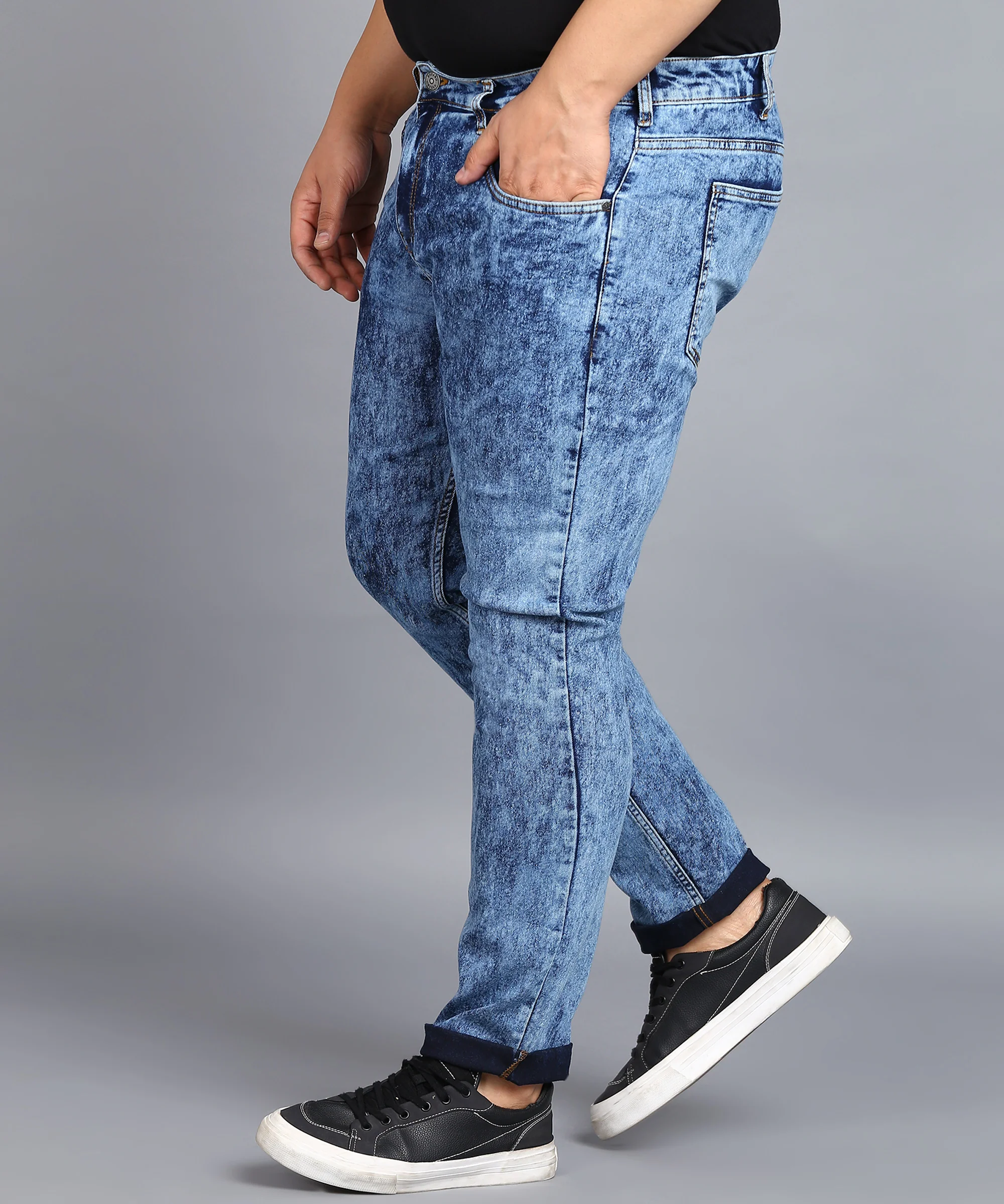 Plus Men's Blue Regular Fit Washed Jeans Stretchable - Image 2