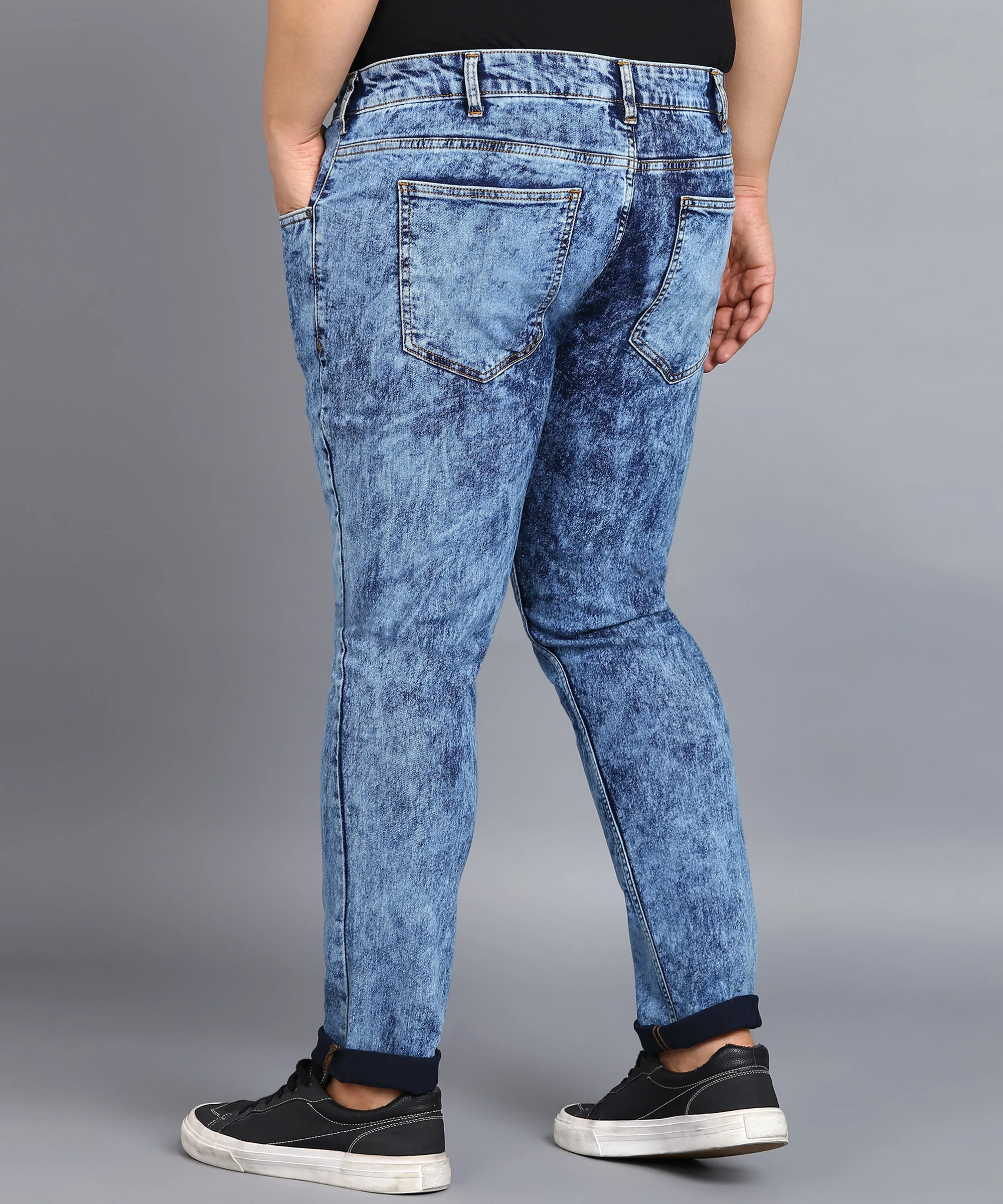 Plus Men's Blue Regular Fit Washed Jeans Stretchable - Image 3