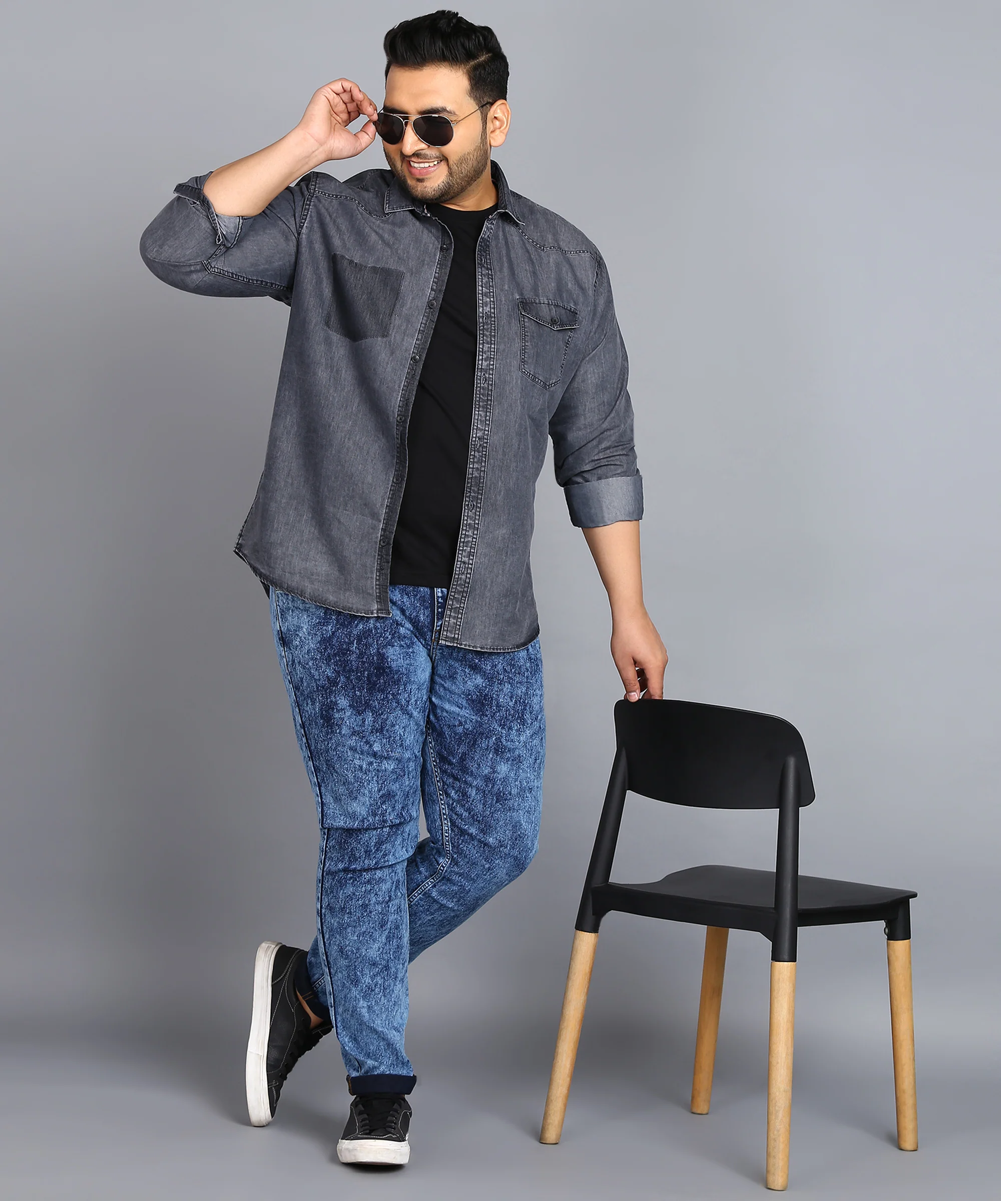 Plus Men's Blue Regular Fit Washed Jeans Stretchable - Image 4