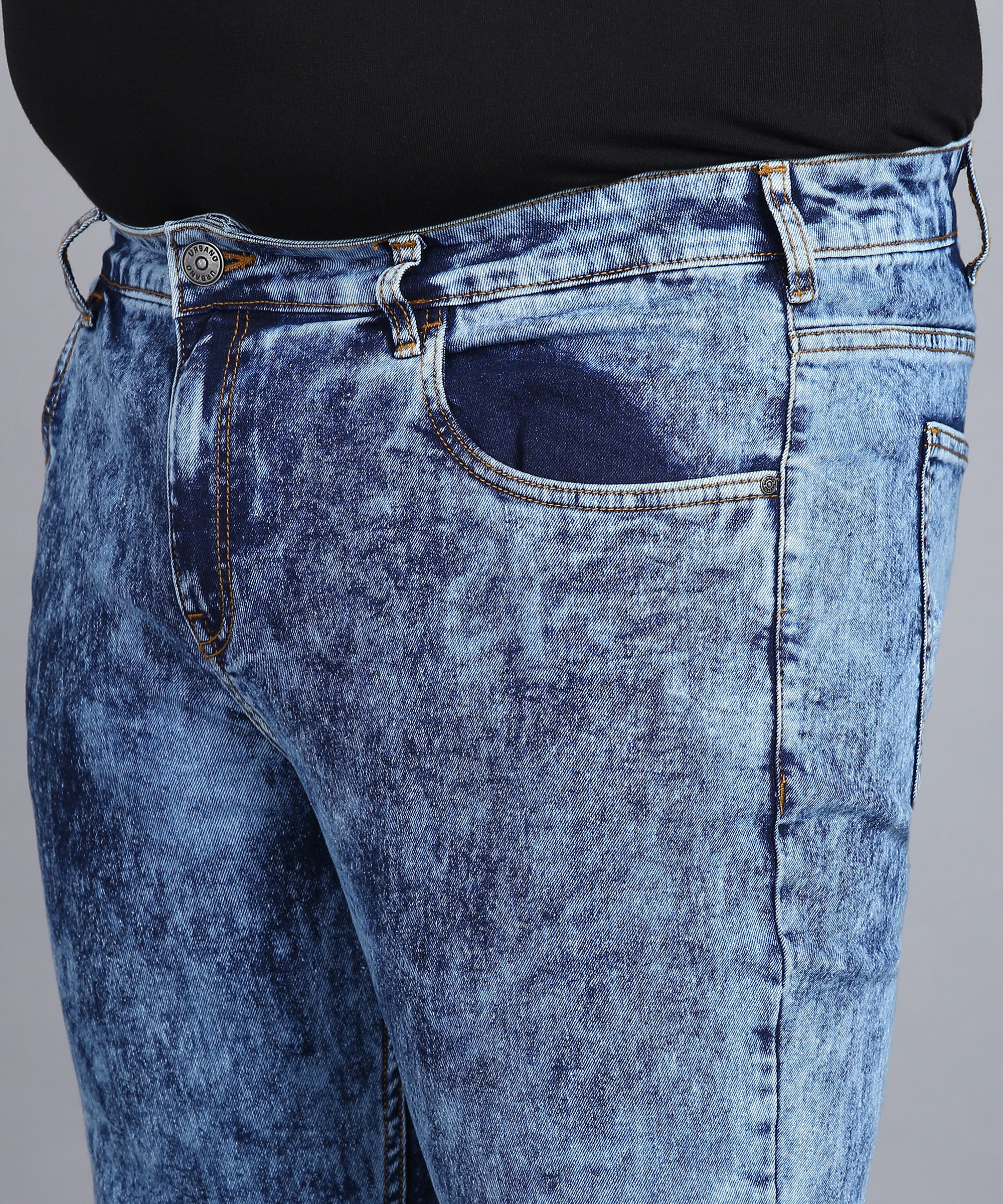 Plus Men's Blue Regular Fit Washed Jeans Stretchable - Image 5
