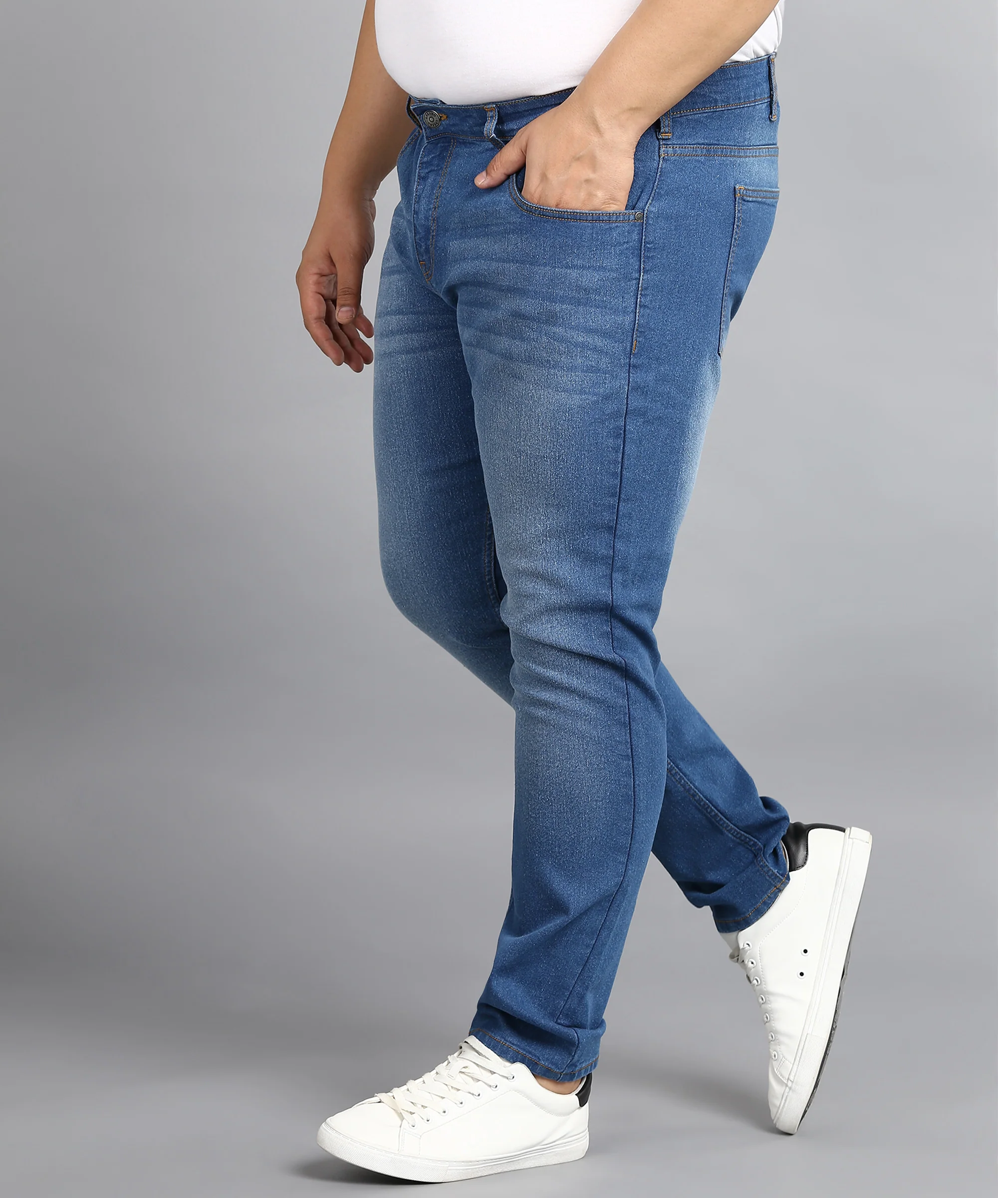 Plus Men's Blue Regular Fit Washed Jeans Stretchable - Image 2