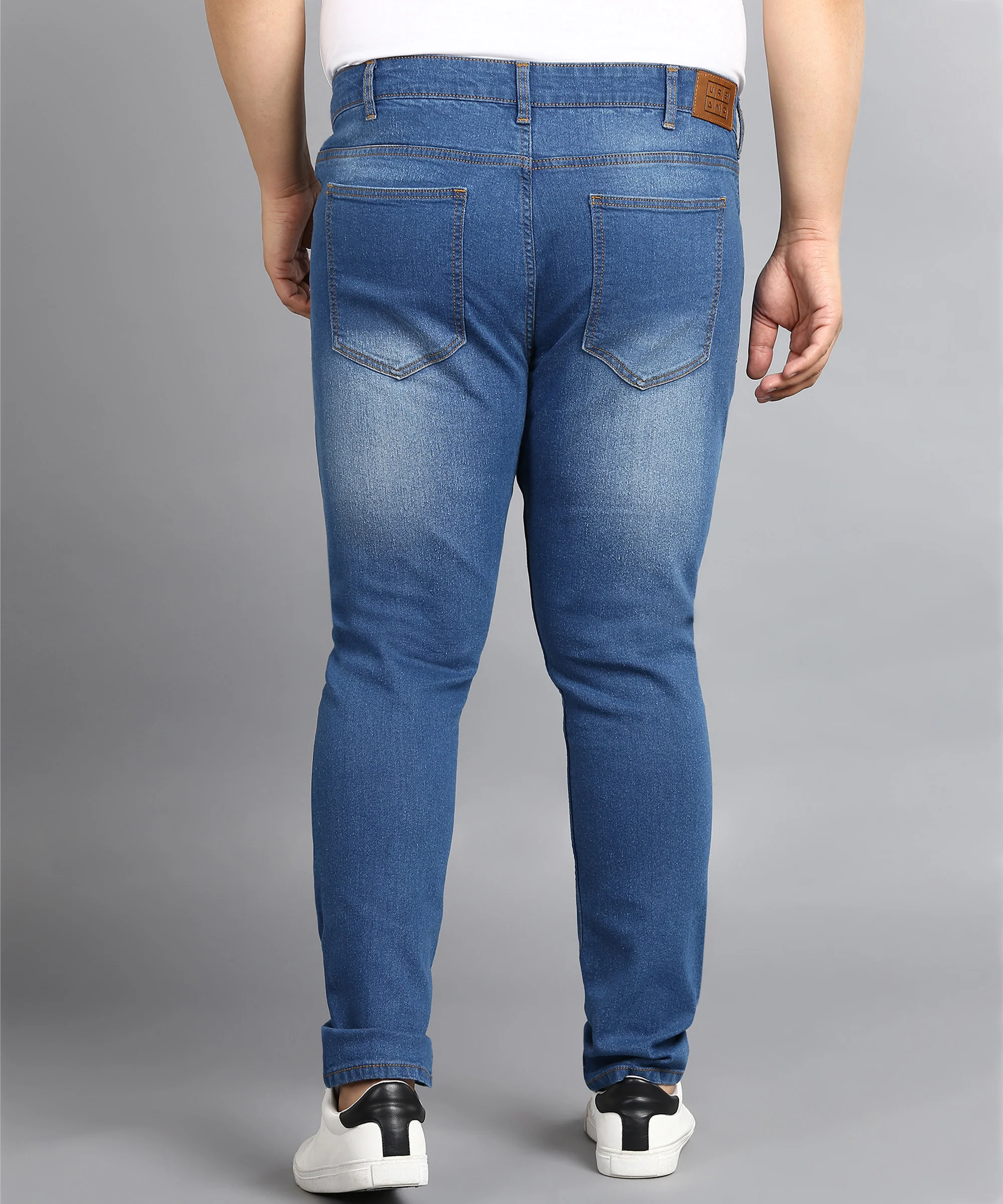 Plus Men's Blue Regular Fit Washed Jeans Stretchable - Image 3