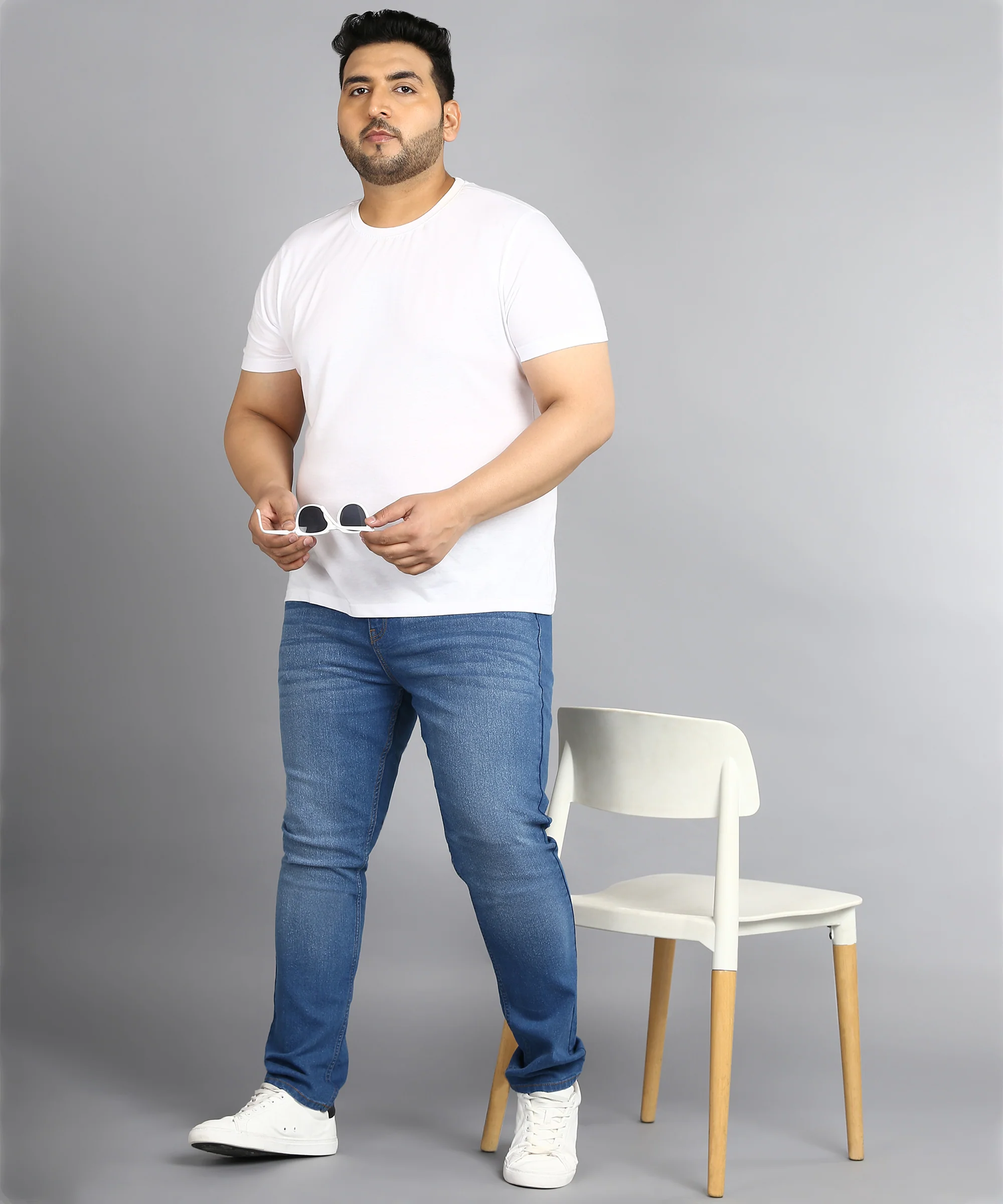 Plus Men's Blue Regular Fit Washed Jeans Stretchable - Image 4