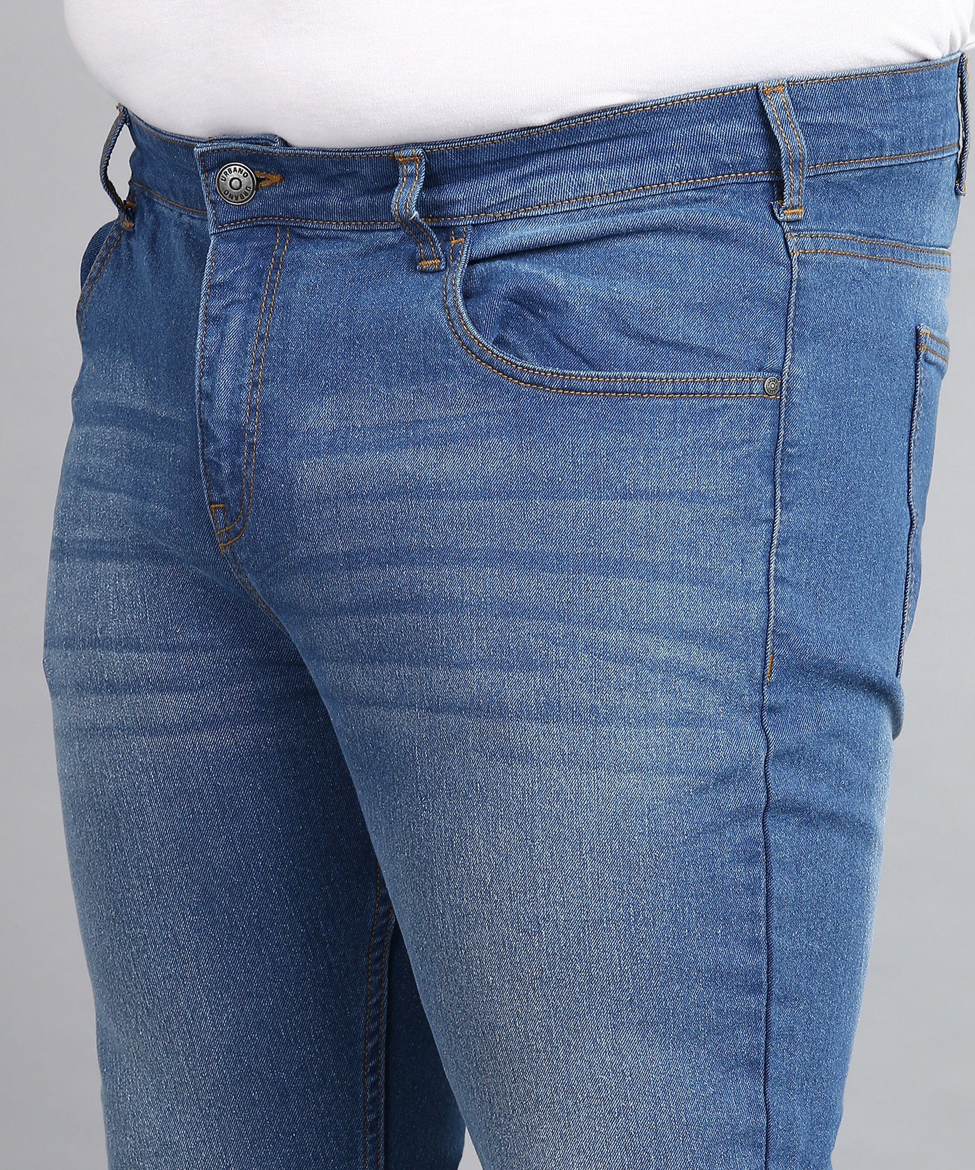 Plus Men's Blue Regular Fit Washed Jeans Stretchable - Image 5