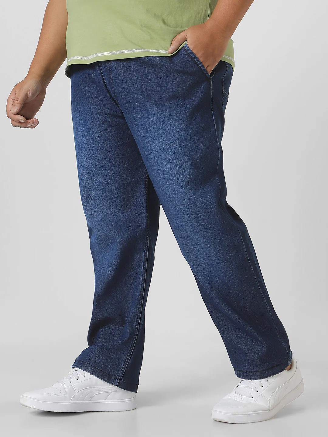 Plus Men's Blue Regular Fit Washed Jeans Stretchable - Image 2
