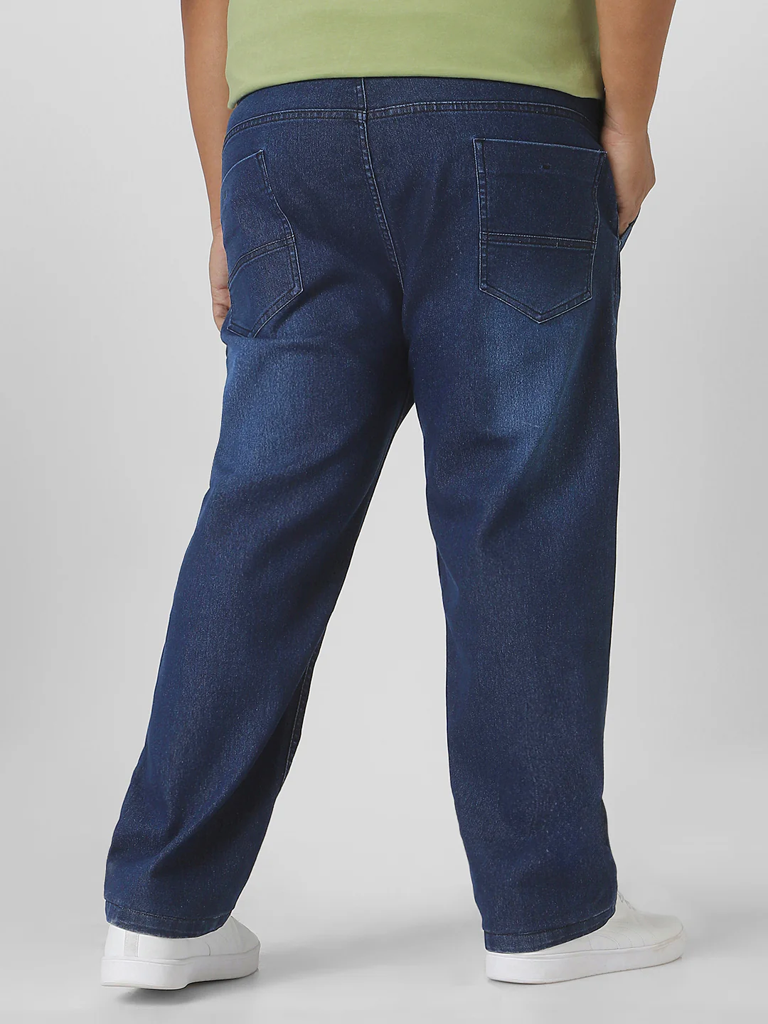 Plus Men's Blue Regular Fit Washed Jeans Stretchable - Image 3