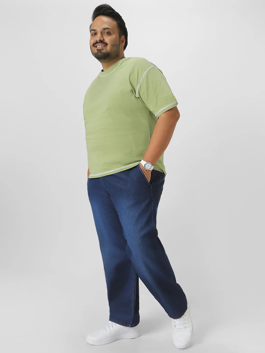 Plus Men's Blue Regular Fit Washed Jeans Stretchable - Image 4