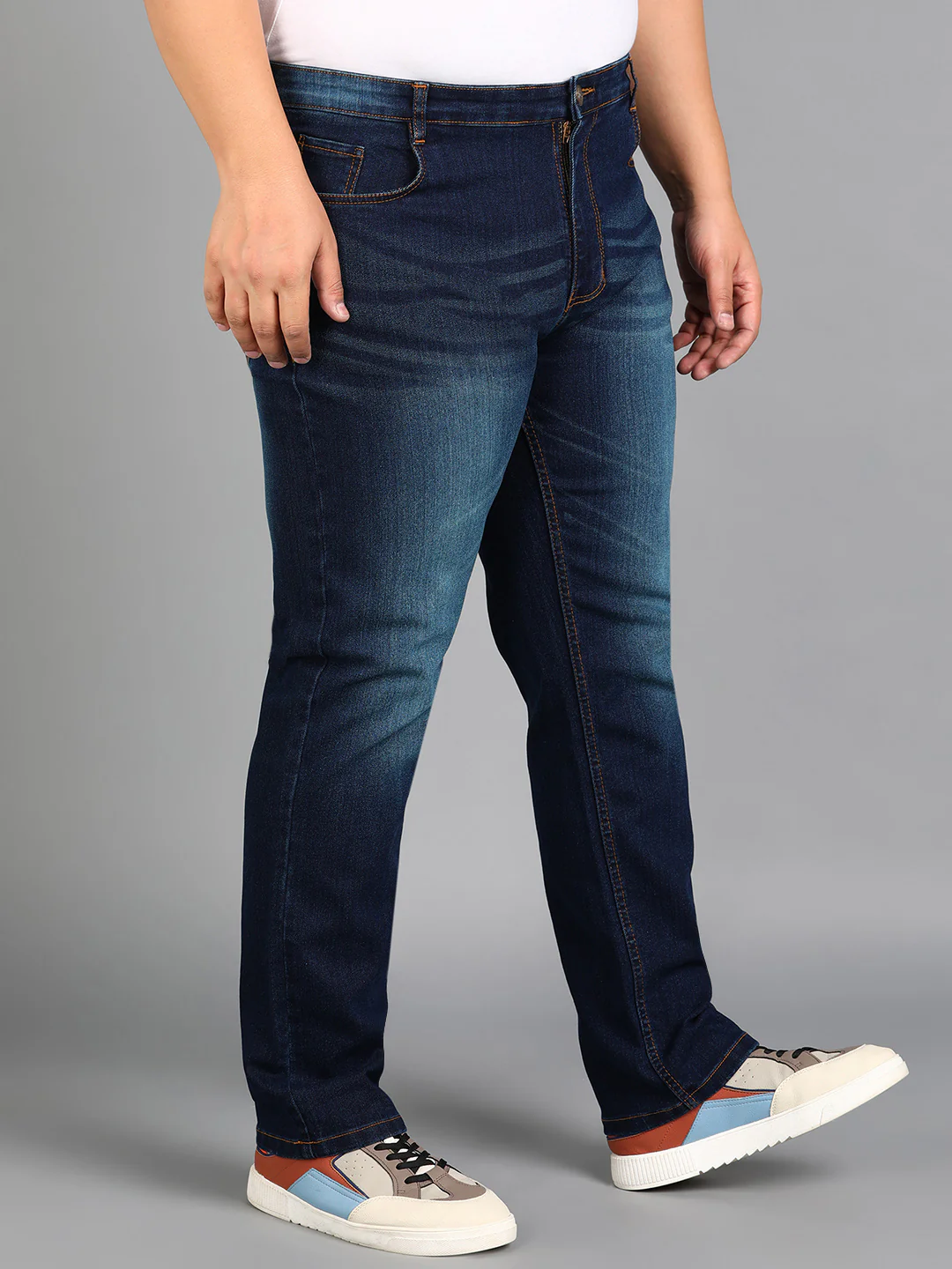 Plus Men's Blue Regular Fit Washed Jeans Stretchable - Image 2