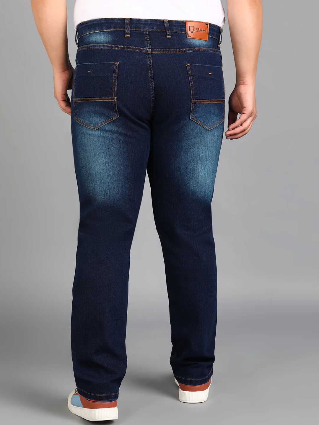 Plus Men's Blue Regular Fit Washed Jeans Stretchable - Image 3