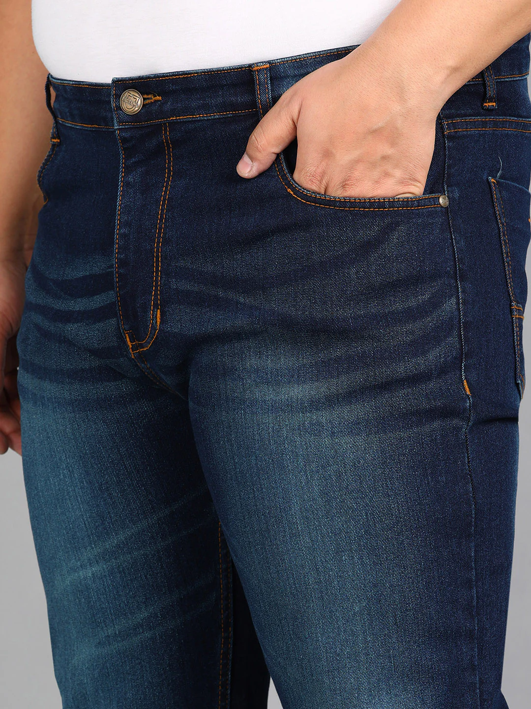 Plus Men's Blue Regular Fit Washed Jeans Stretchable - Image 5