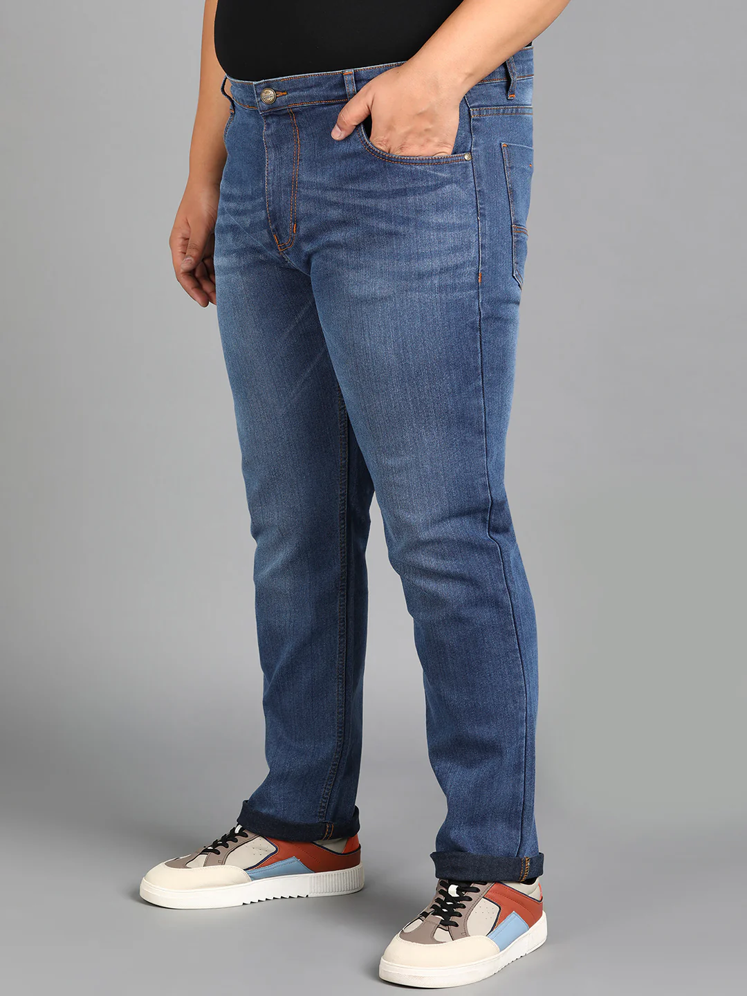 Plus Men's Blue Regular Fit Washed Jeans Stretchable - Image 2