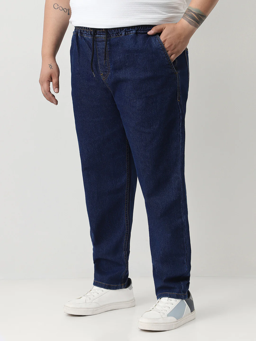 Plus Men's Blue Regular Fit Washed Jogger Jeans Stretchable - Image 3