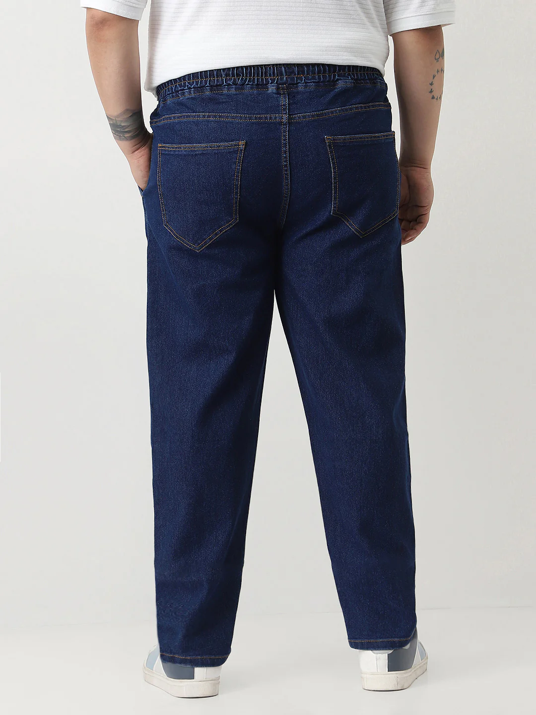 Plus Men's Blue Regular Fit Washed Jogger Jeans Stretchable - Image 4