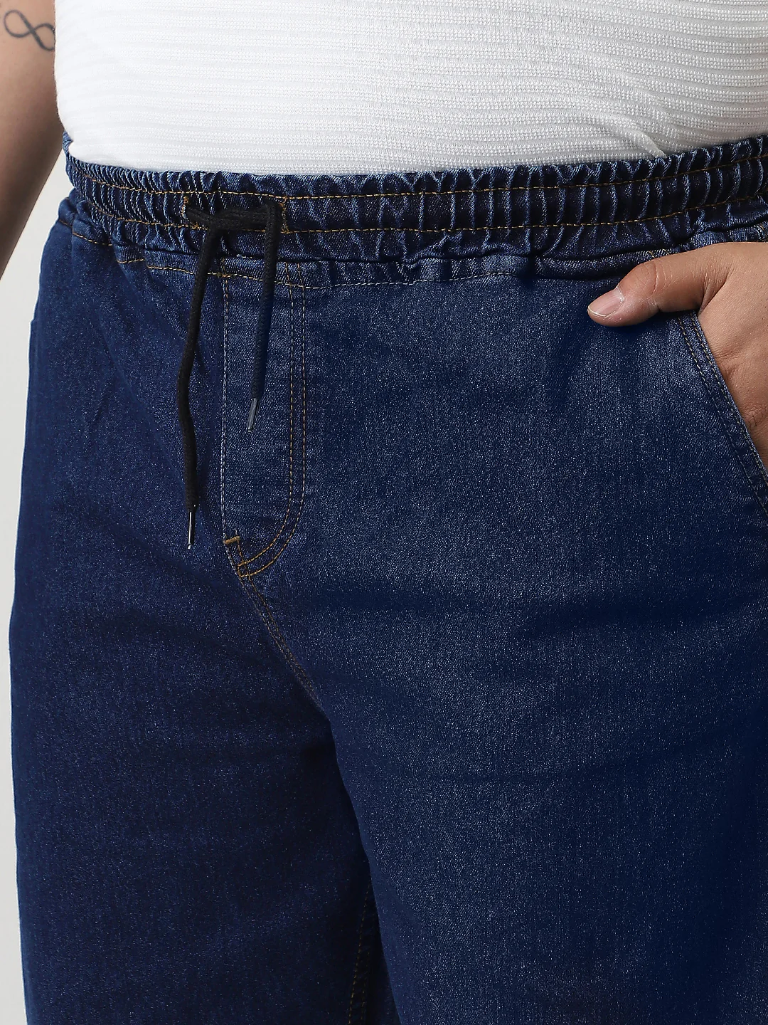 Plus Men's Blue Regular Fit Washed Jogger Jeans Stretchable - Image 6