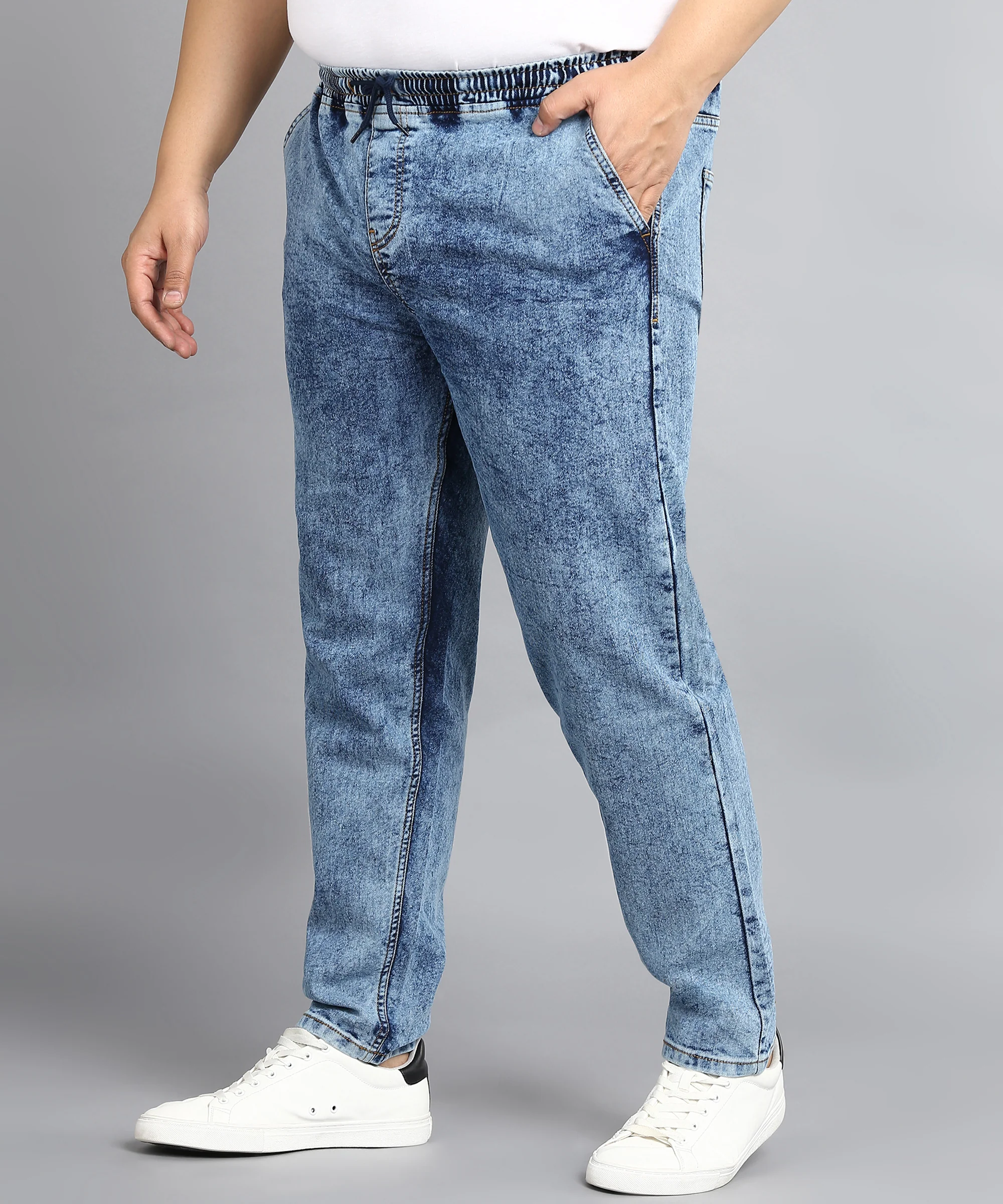 Plus Men's Blue Regular Fit Washed Jogger Jeans Stretchable - Image 2