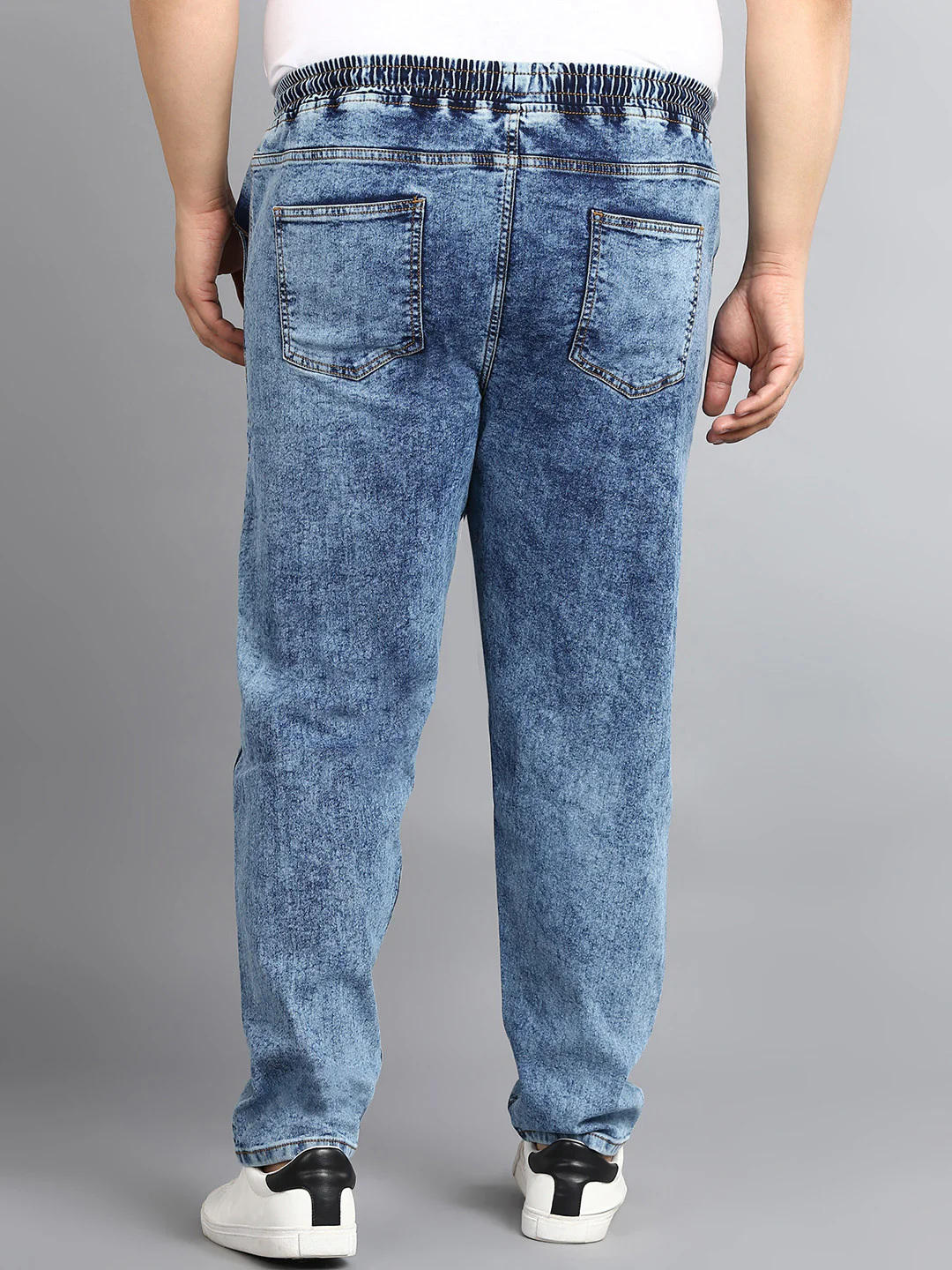 Plus Men's Blue Regular Fit Washed Jogger Jeans Stretchable - Image 3