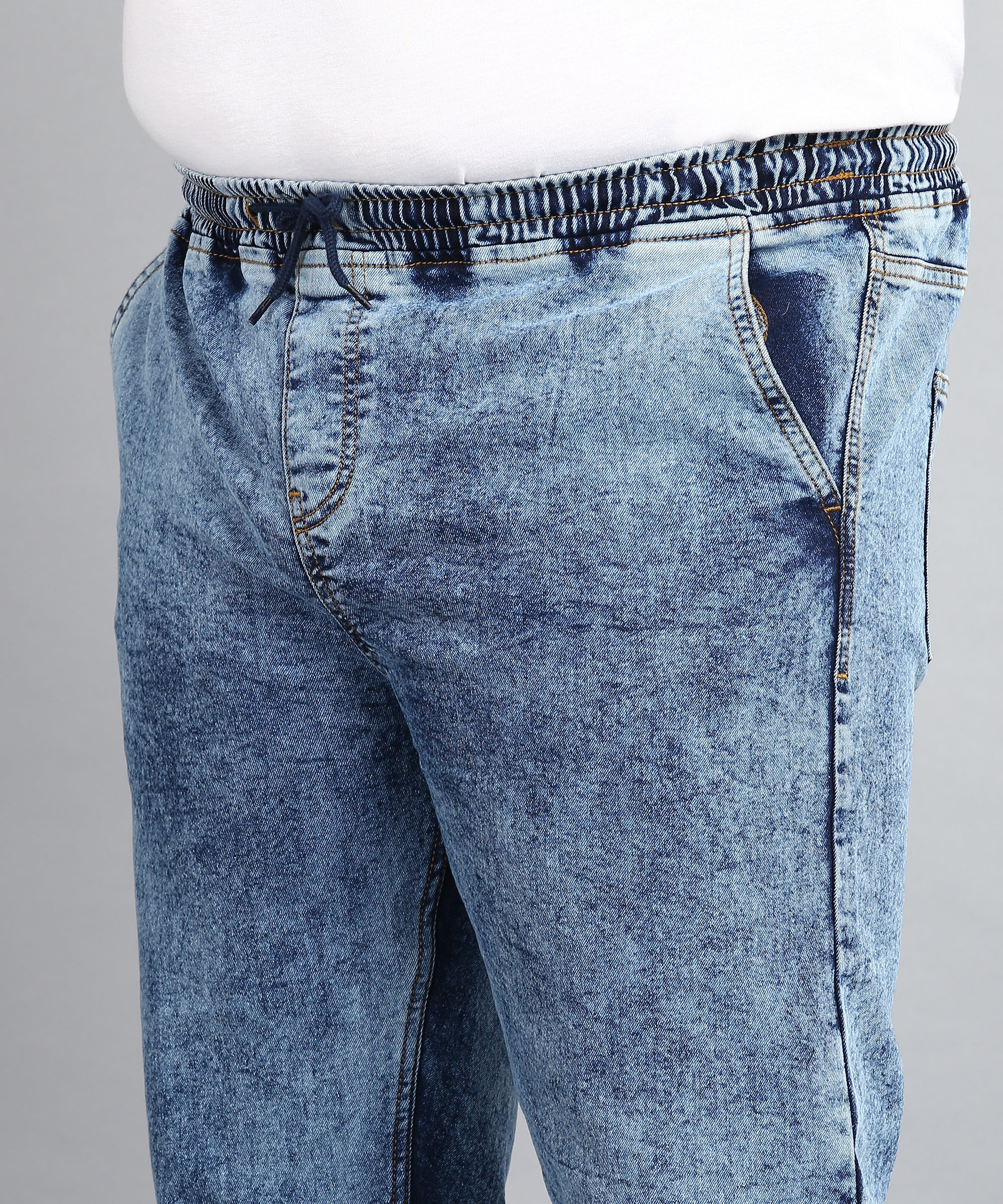 Plus Men's Blue Regular Fit Washed Jogger Jeans Stretchable - Image 5