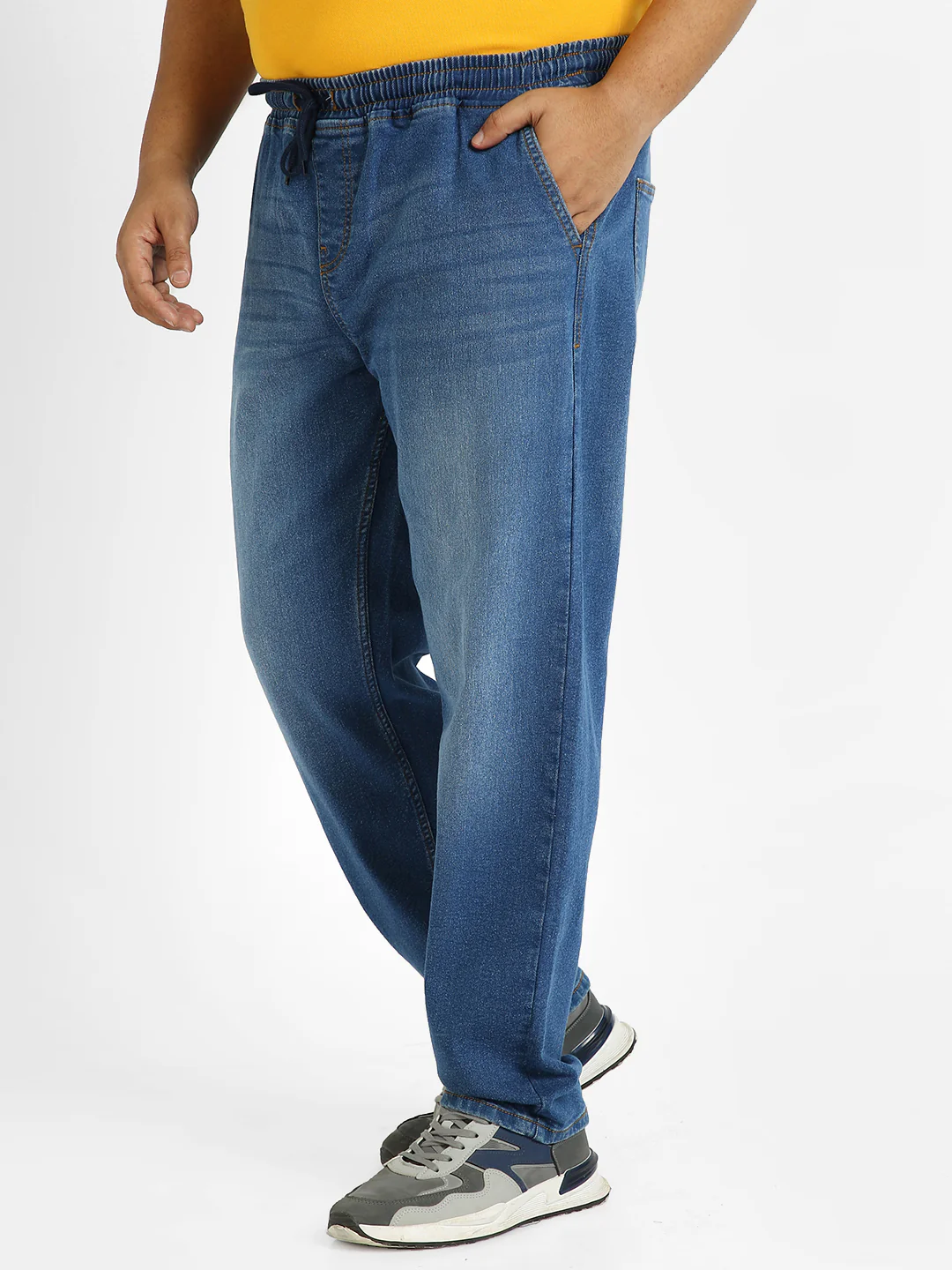 Plus Men's Blue Regular Fit Washed Jogger Jeans Stretchable - Image 2