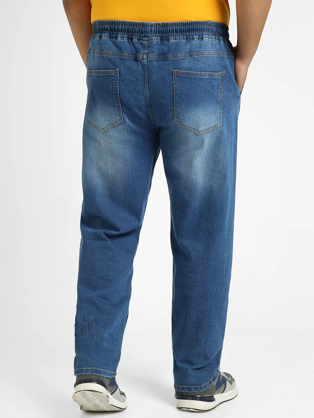 Plus Men's Blue Regular Fit Washed Jogger Jeans Stretchable - Image 3