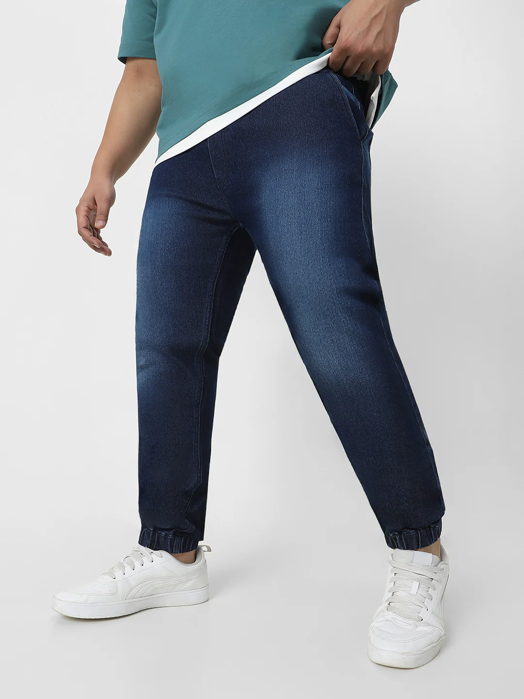 Plus Men's Blue Regular Fit Washed Jogger Jeans Stretchable - Image 2