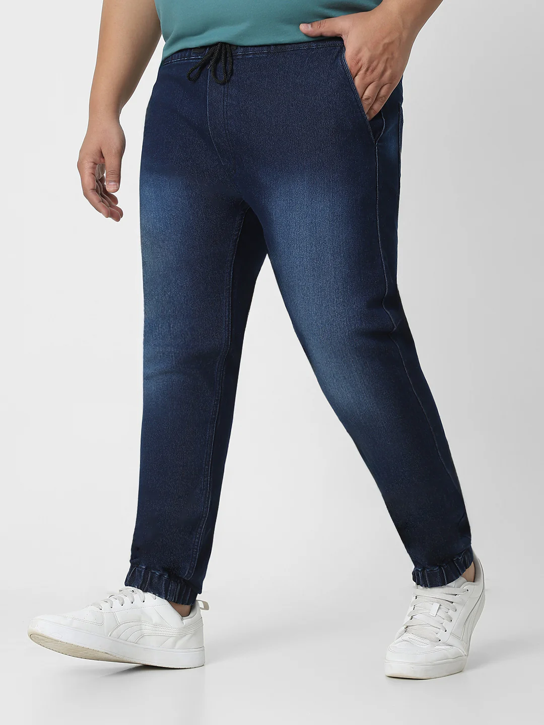 Plus Men's Blue Regular Fit Washed Jogger Jeans Stretchable - Image 3