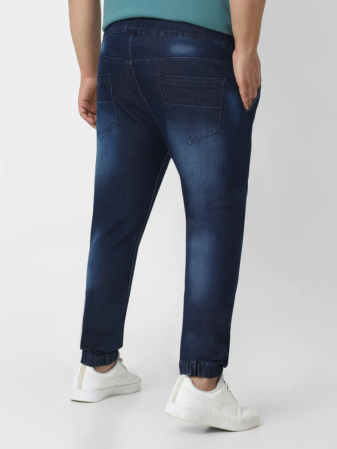 Plus Men's Blue Regular Fit Washed Jogger Jeans Stretchable - Image 4