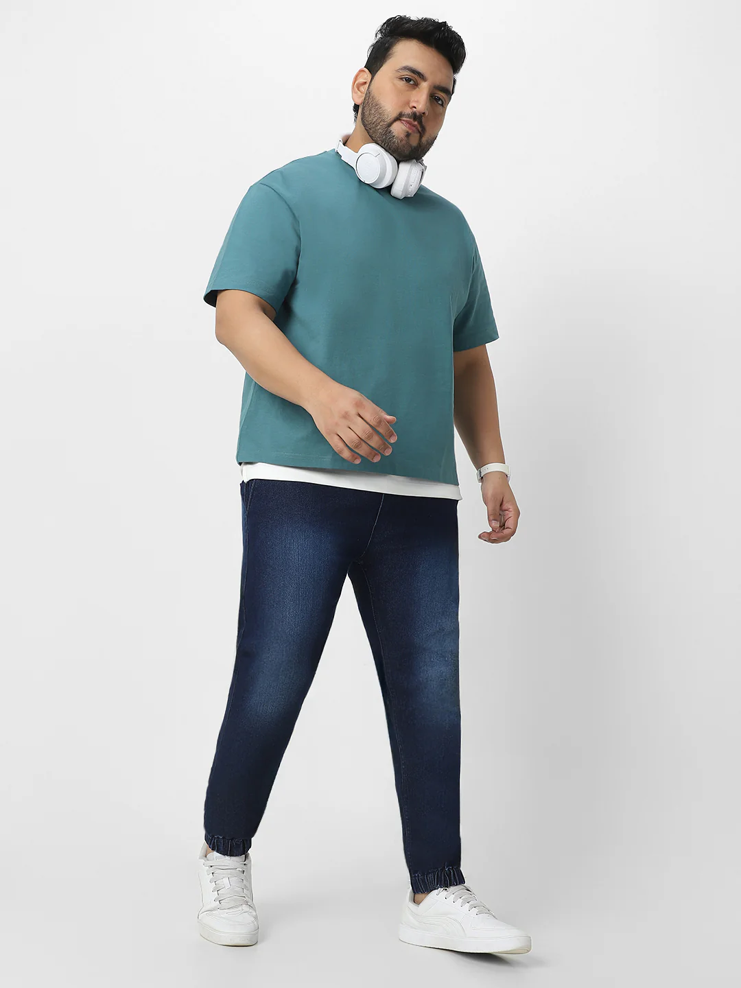 Plus Men's Blue Regular Fit Washed Jogger Jeans Stretchable - Image 5
