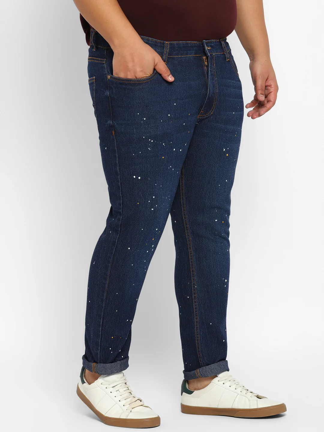 Plus Men's Blue Regular Fit Washed Printed Jeans Stretchable - Image 2