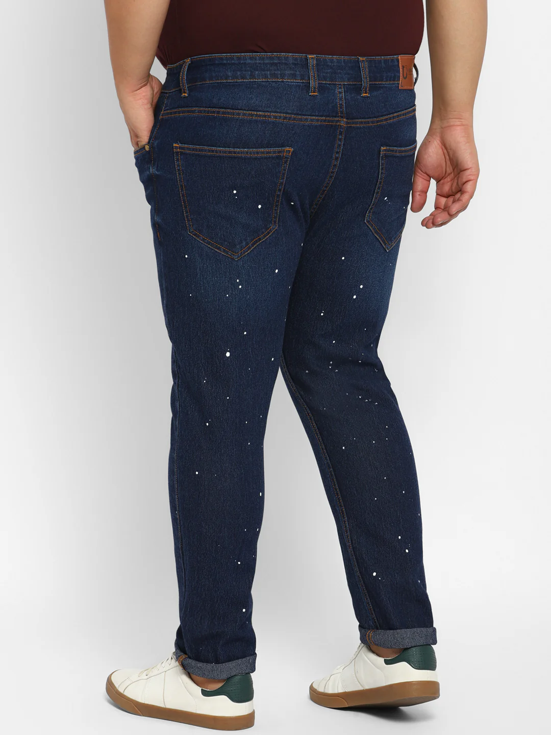 Plus Men's Blue Regular Fit Washed Printed Jeans Stretchable - Image 3