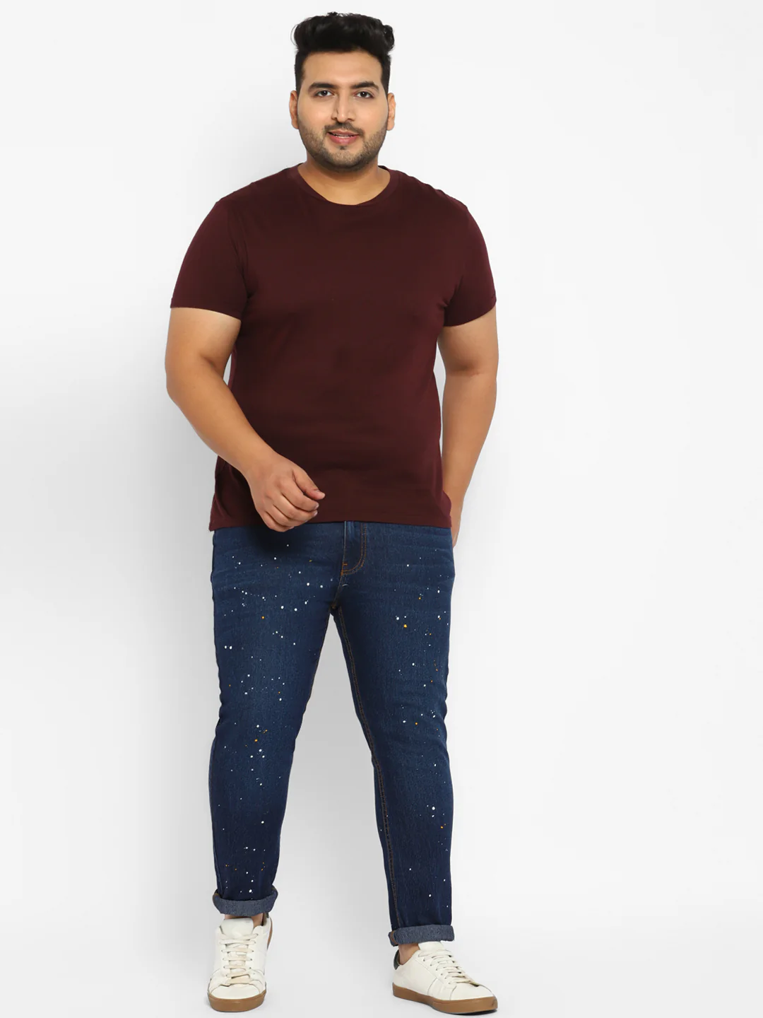 Plus Men's Blue Regular Fit Washed Printed Jeans Stretchable - Image 4