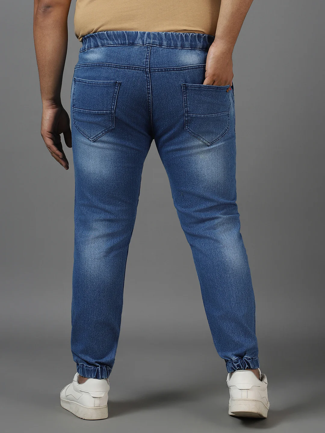 Plus Men's Blue Regular Fit Zippered Jogger Jeans Stretch - Image 3