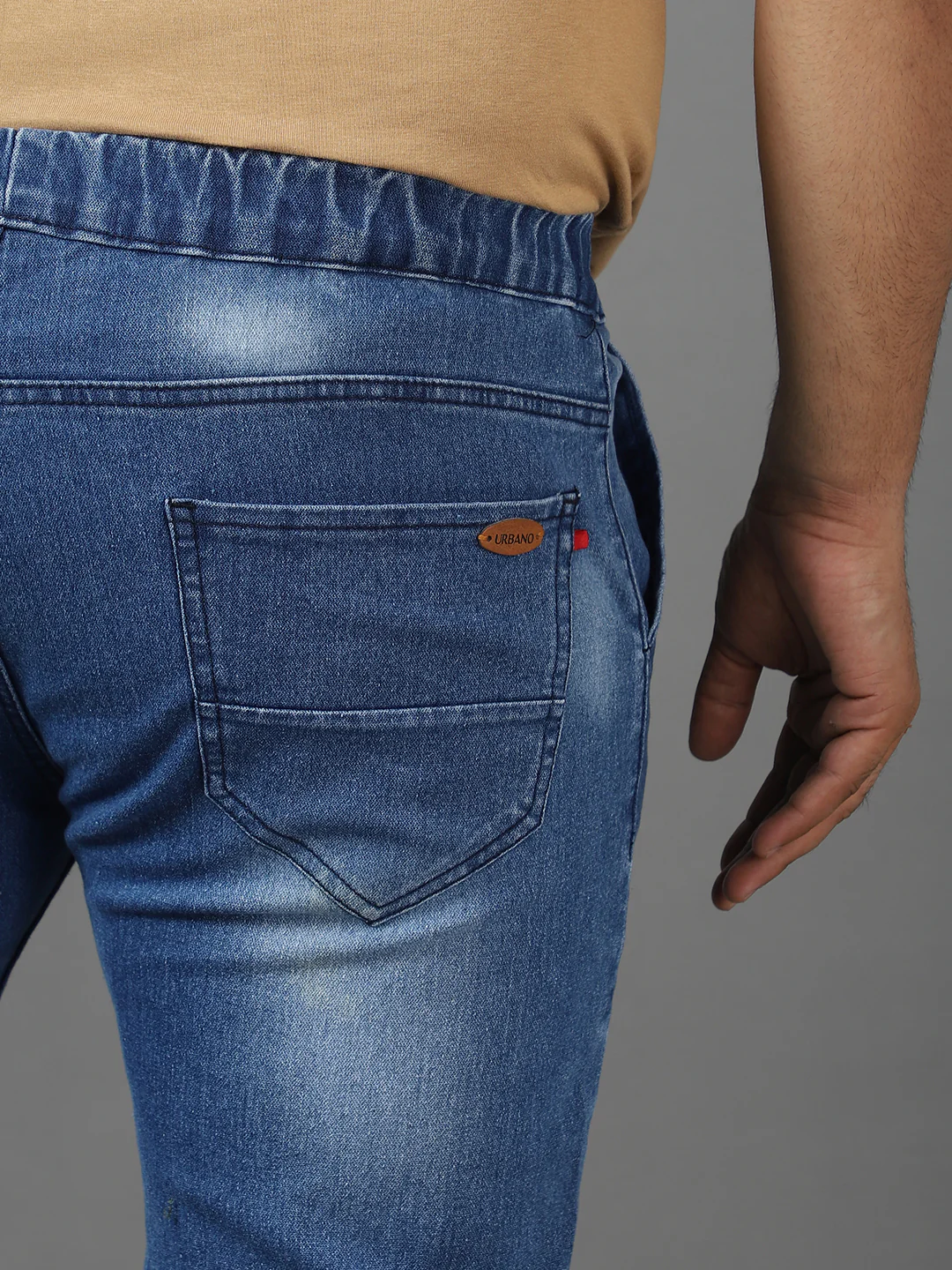 Plus Men's Blue Regular Fit Zippered Jogger Jeans Stretch - Image 5