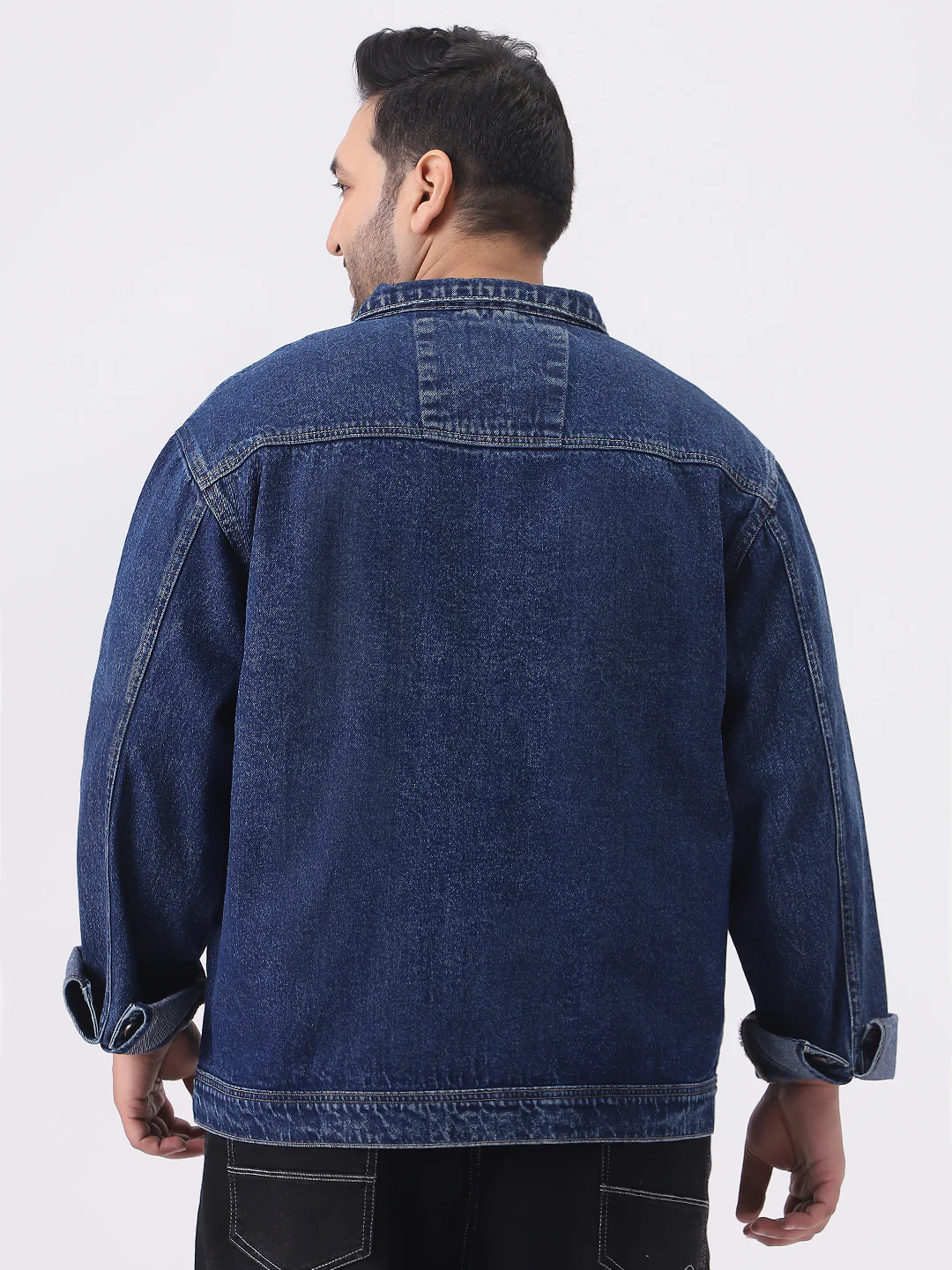 Plus Men's Blue Relaxed Fit Full Sleeve Utility Denim Jacket - Image 3