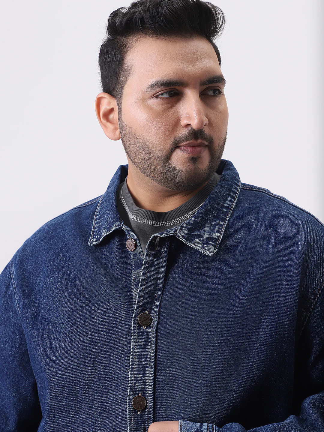 Plus Men's Blue Relaxed Fit Full Sleeve Utility Denim Jacket - Image 5