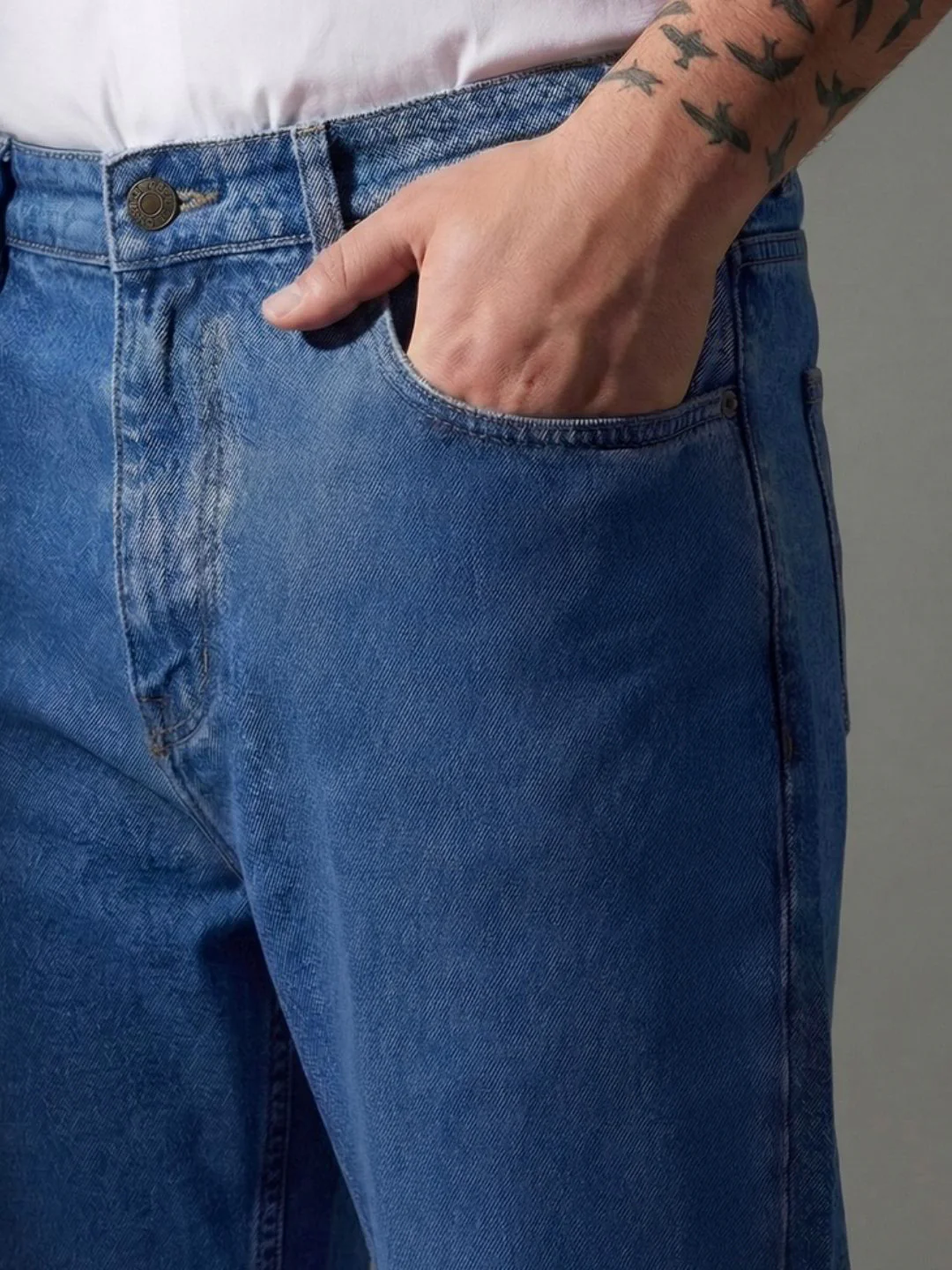 Plus Men's Blue Relaxed Fit Washed Denim Jeans Non-Stretchable - Image 5