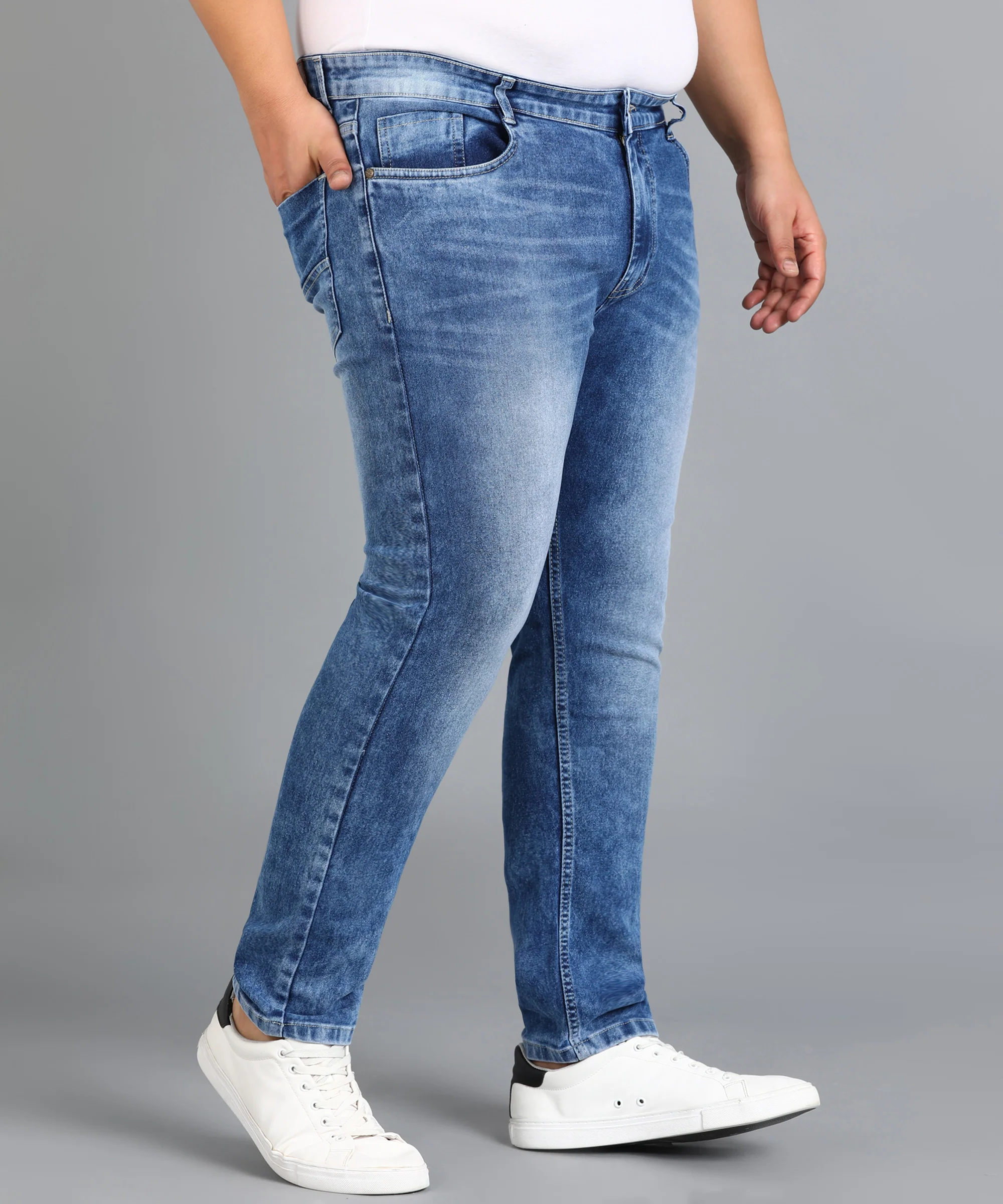Plus Men's Blue Skinny Fit Washed Jeans Stretchable - Image 2
