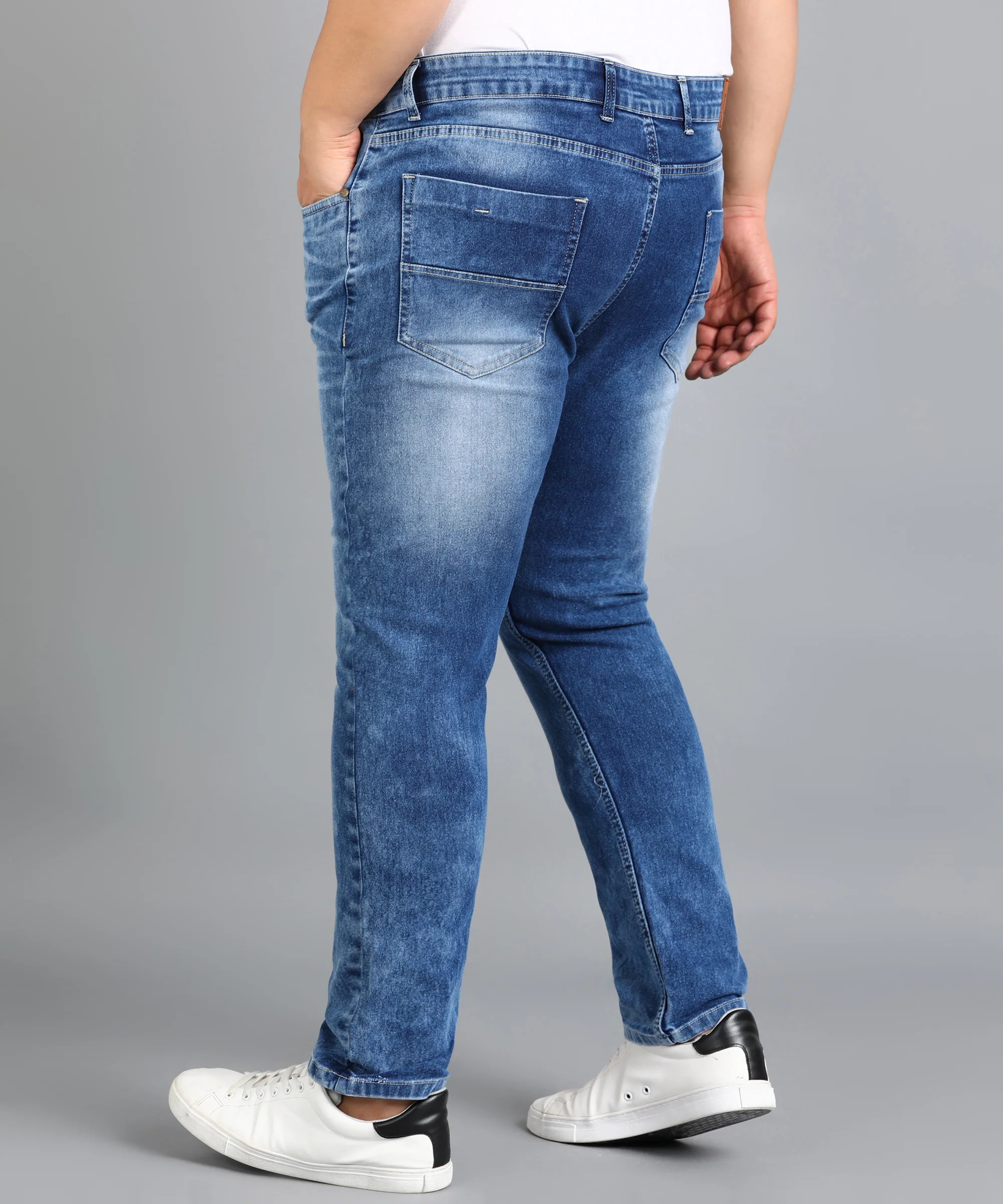 Plus Men's Blue Skinny Fit Washed Jeans Stretchable - Image 3