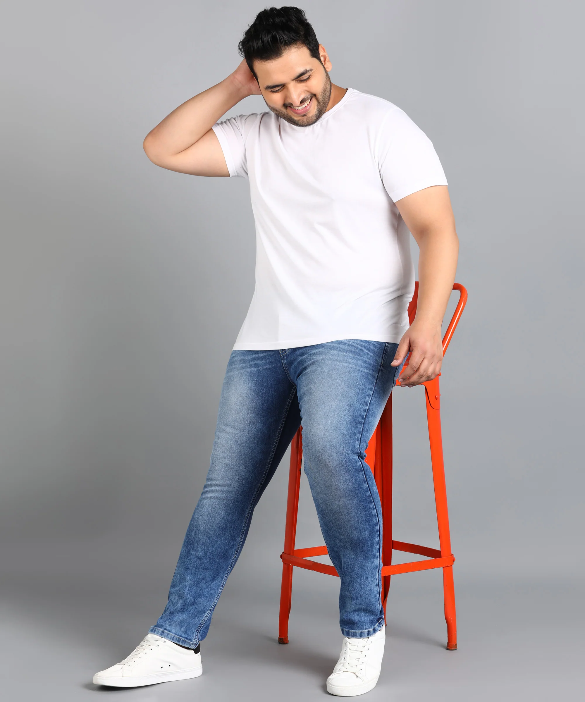 Plus Men's Blue Skinny Fit Washed Jeans Stretchable - Image 4