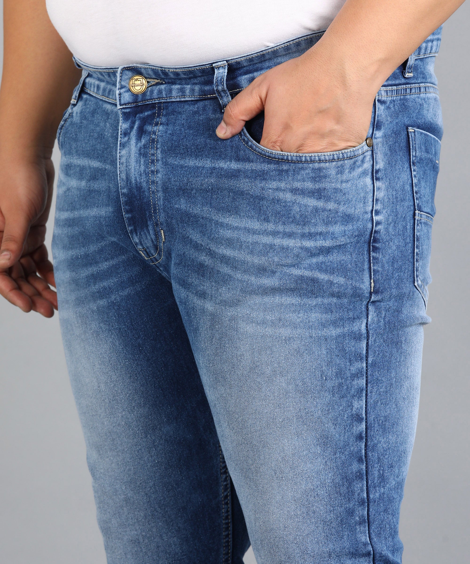 Plus Men's Blue Skinny Fit Washed Jeans Stretchable - Image 5