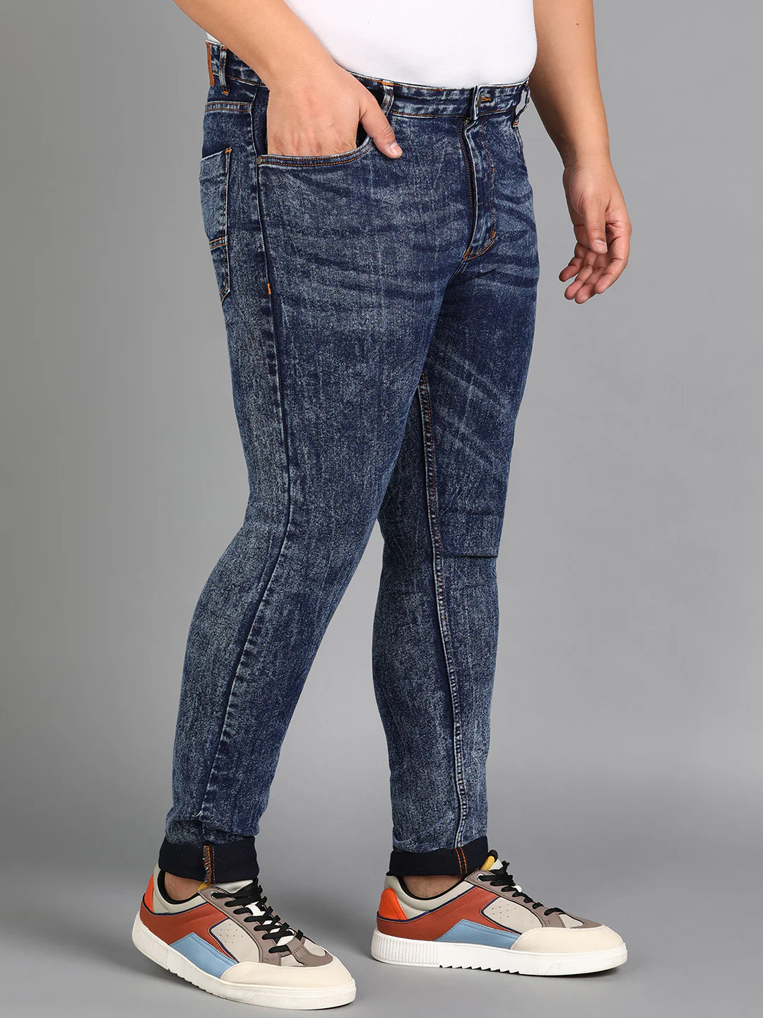 Plus Men's Blue Skinny Fit Washed Jeans Stretchable - Image 2