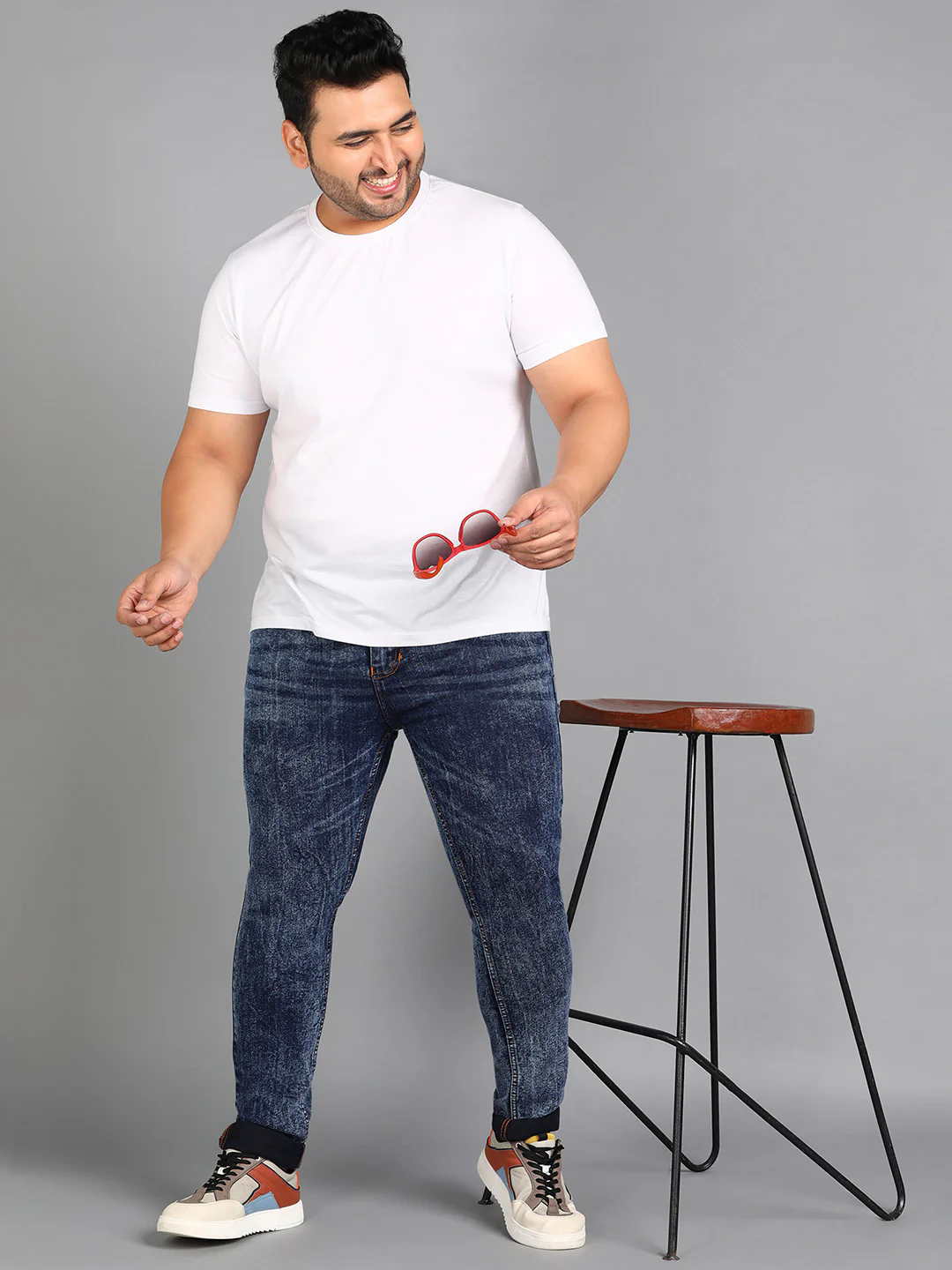 Plus Men's Blue Skinny Fit Washed Jeans Stretchable - Image 4
