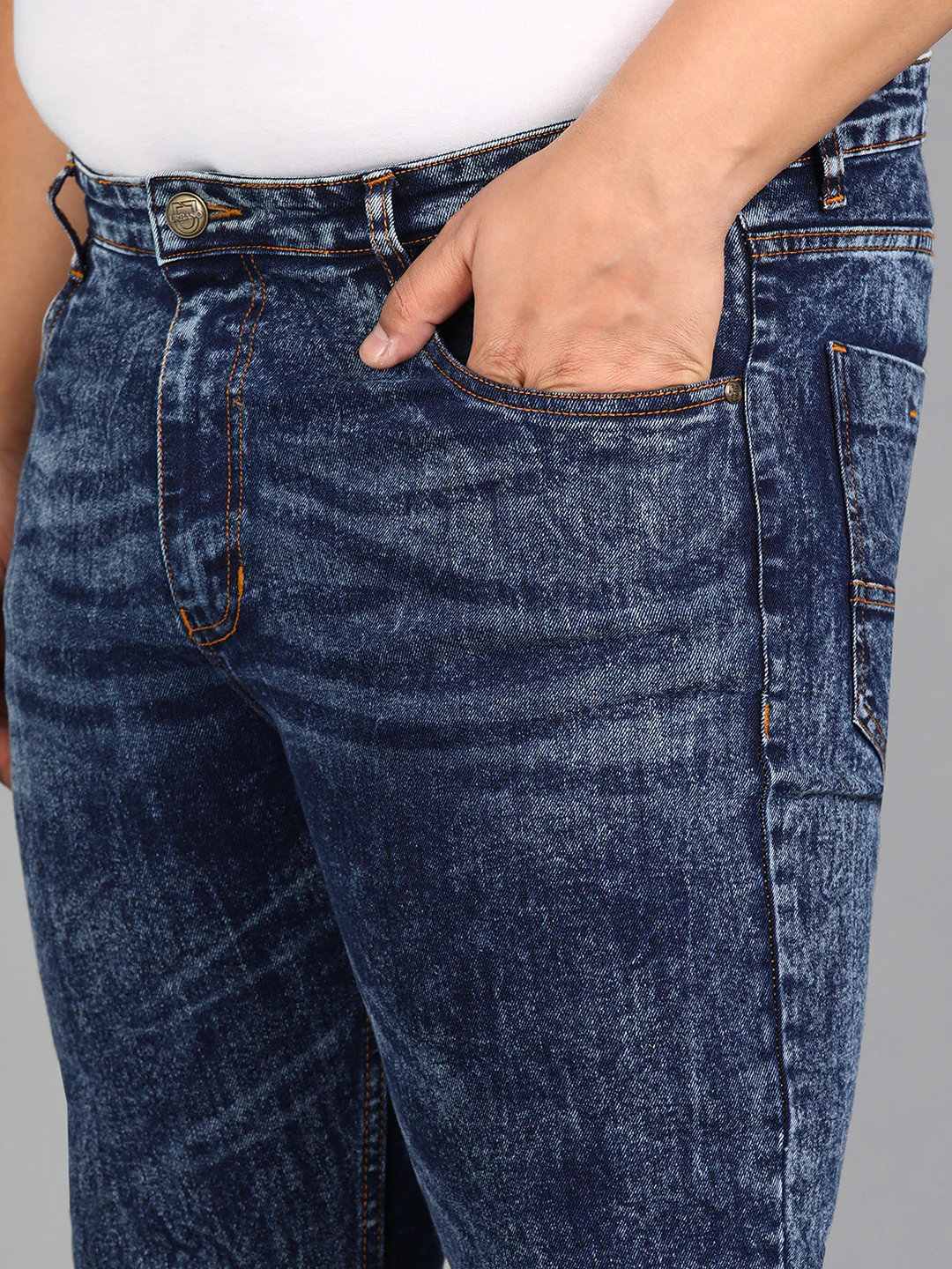 Plus Men's Blue Skinny Fit Washed Jeans Stretchable - Image 5