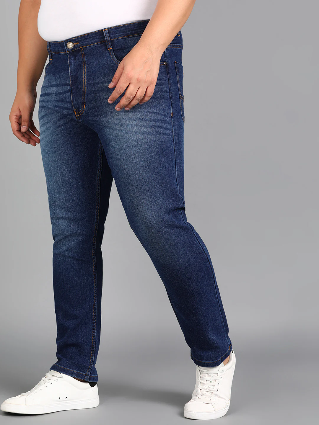 Plus Men's Blue Slim Fit Mild Distressed/Torn Jeans Stretchable - Image 2