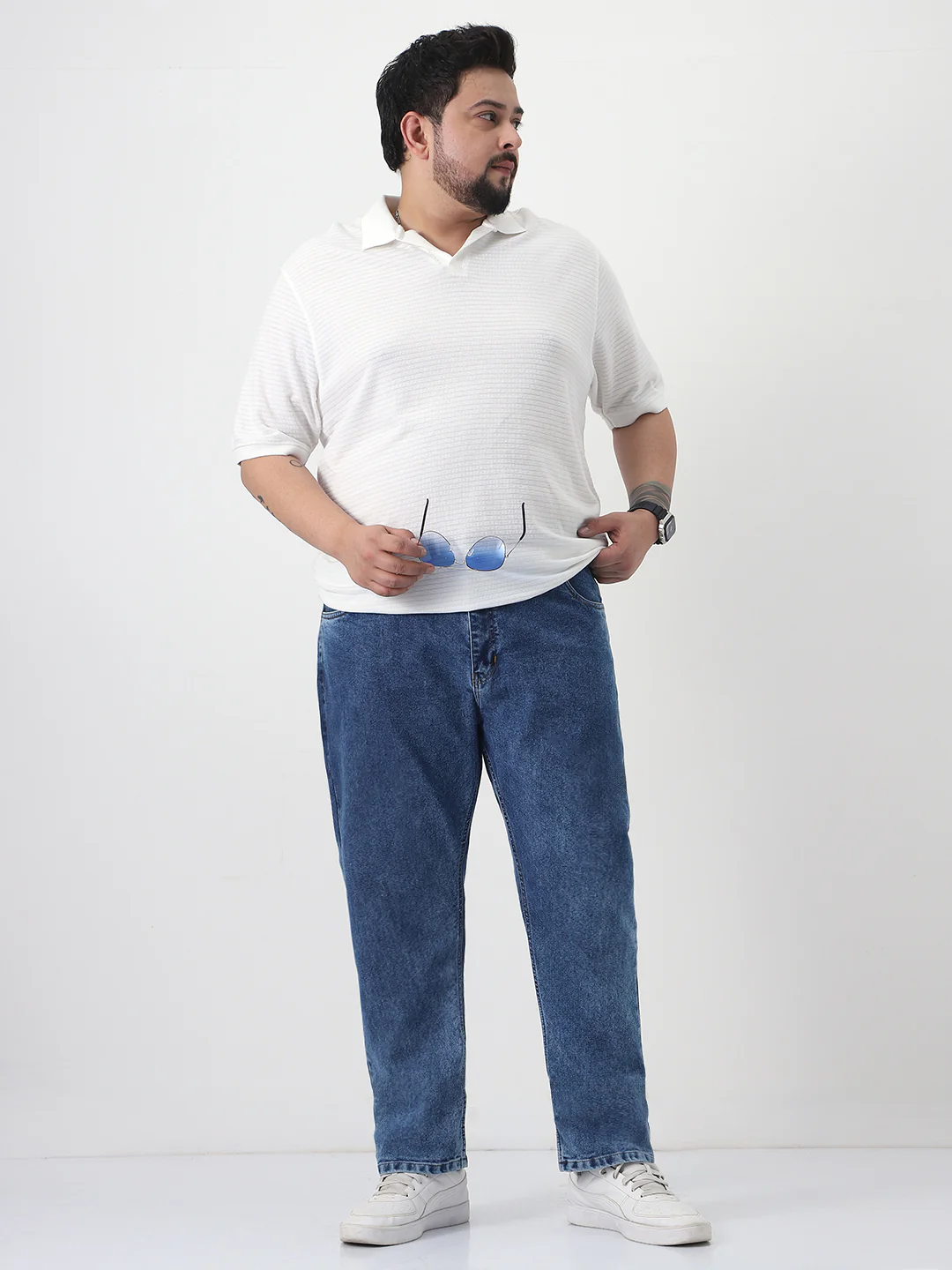 Plus Men's Blue Slim Fit Washed Denim Jeans Stretchable - Image 4