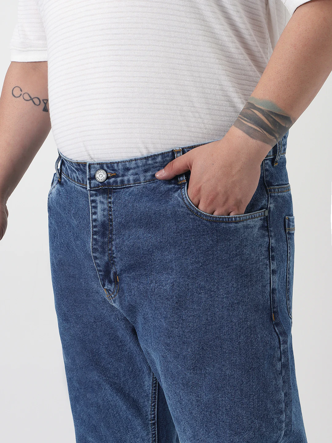 Plus Men's Blue Slim Fit Washed Denim Jeans Stretchable - Image 5