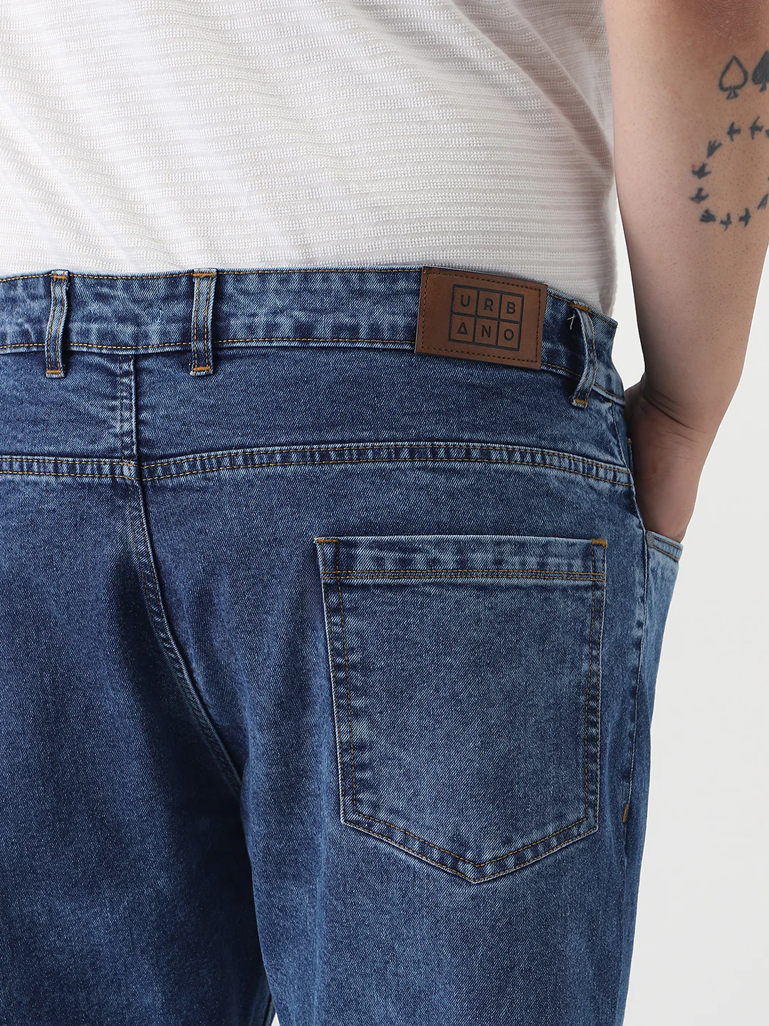 Plus Men's Blue Slim Fit Washed Denim Jeans Stretchable - Image 6